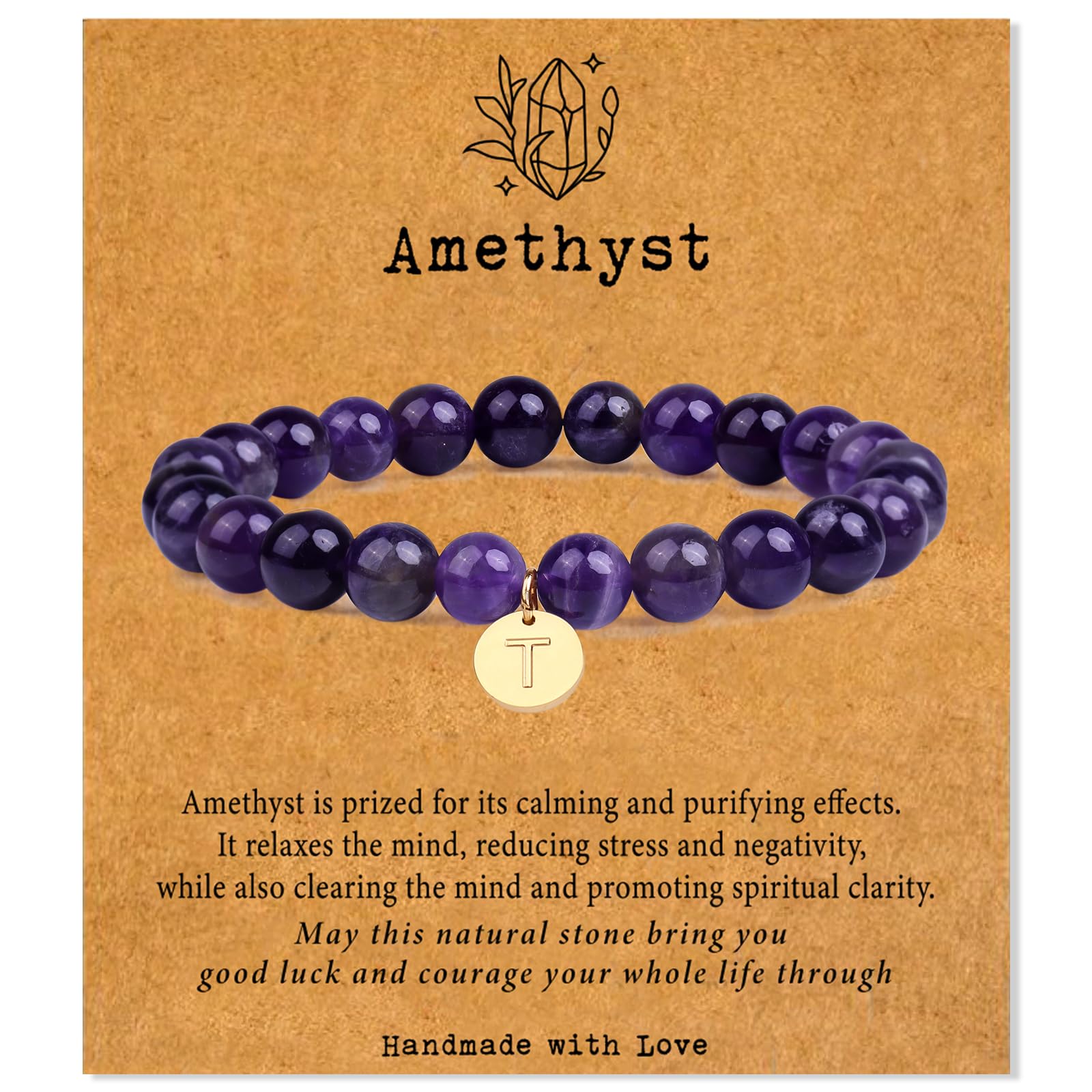 Stone Beaded Bracelets for Women Men: Healing Crystal bead Bracelet Amethyst Bracelet Jewelry Natural Stone Beaded Stretch Bracelets for Woman Gifts Stress Anxiety Bracelet Purple Gemstone Bracelet