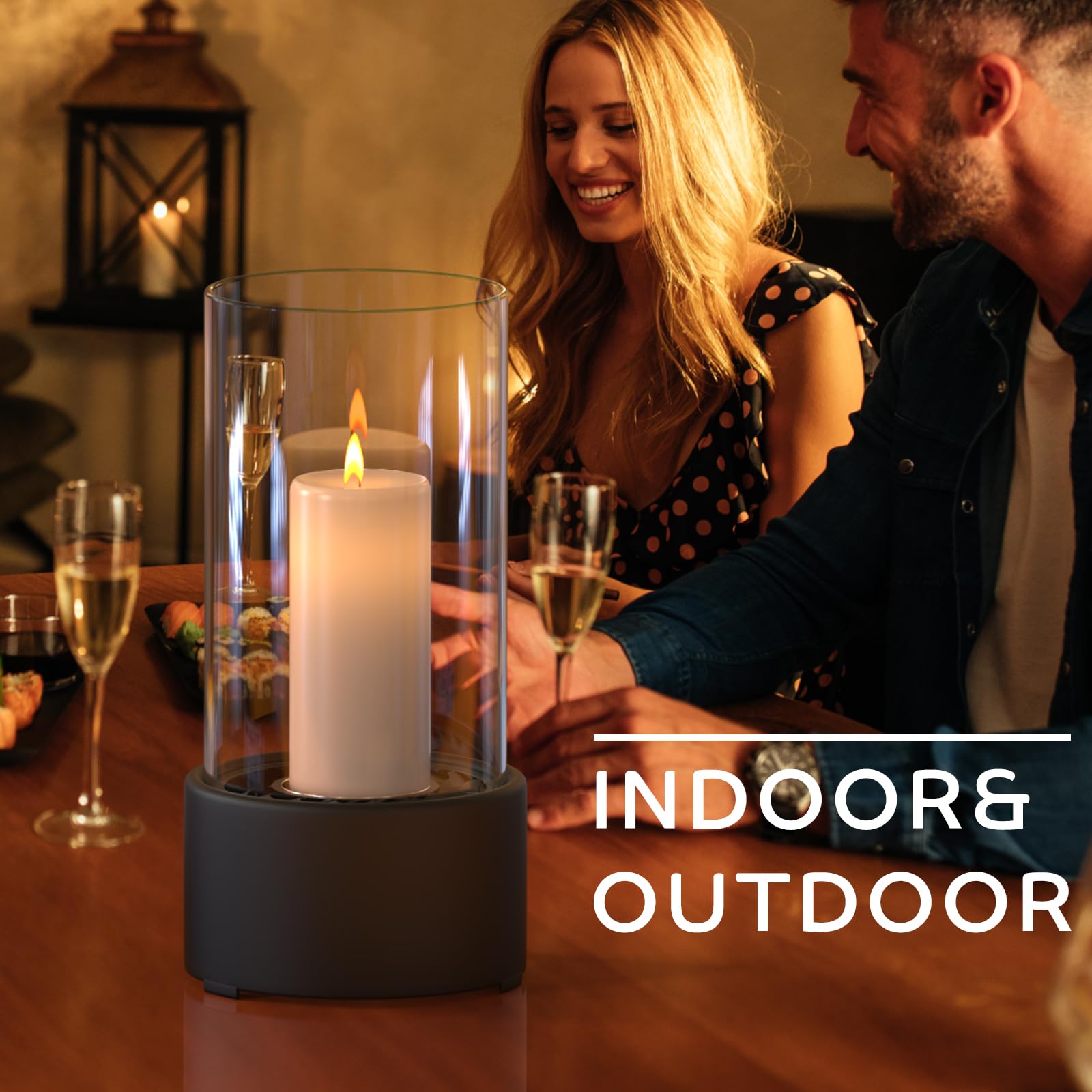 Tischkamin Indoor windlichter Wendelflamme Windlicht Edelstahl Windlichtsäule Outdoor Round Tischfeuer für Garten, Terrasse, Balkon, Wohnzimmer, Schlafzimmer für Tolles Ambiente-Feuer