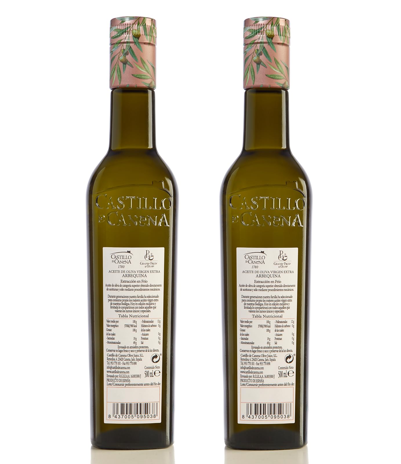 CASTILLO DE CANENA - Aceite de Oliva Virgen Extra Reserva Familiar Arbequina - Pack 2 botellas de 500 ml