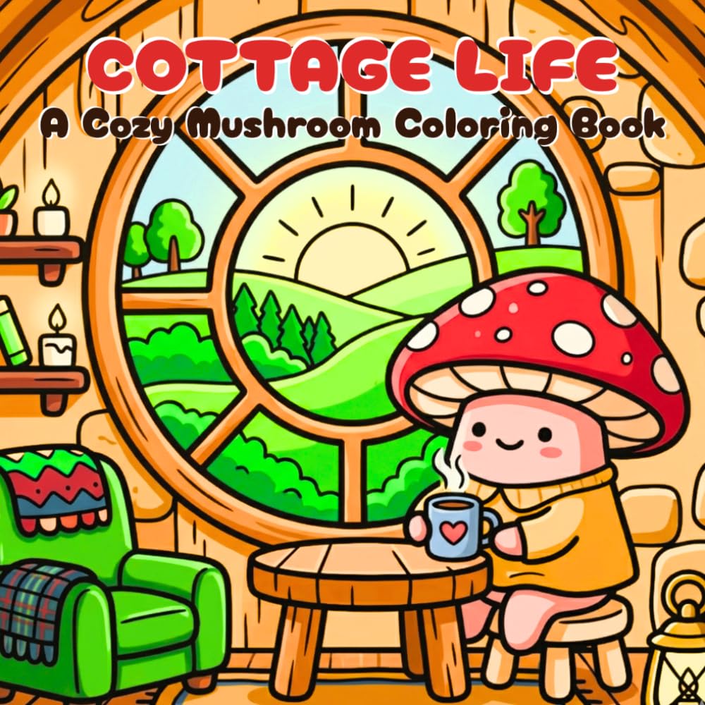 Cozy Mushroom Coloring Book: Cottage Life in Bold, Easy-to-Color Illustrations, for Stress Relief and Mindful Relaxation (Cozy Mushroom & Friends Collection)