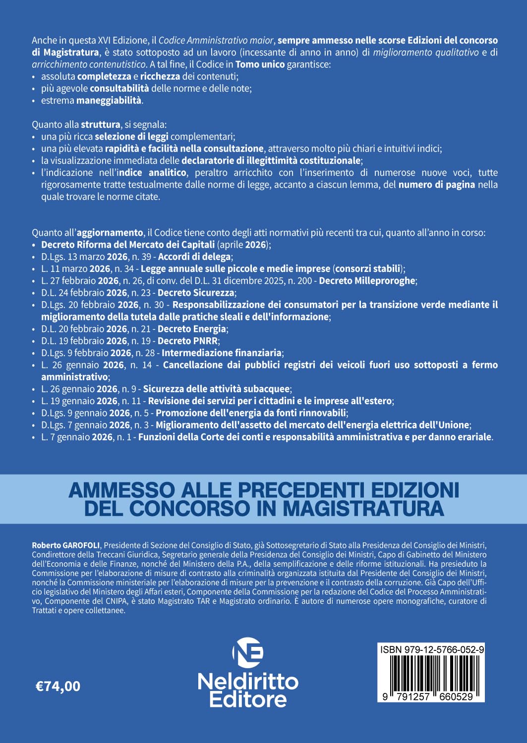 Codice amministrativo 2026 normativo per il concorso in Magistratura. Nuova ediz.