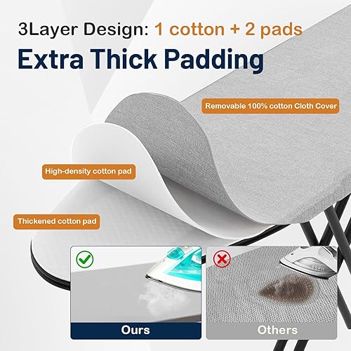 Miniatura 5 de Tabla de planchar, tabla de planchar de 52 x 13 pulgadas con soporte de vapor, patas de marco de metal resistente de tamaño completo, soporte de