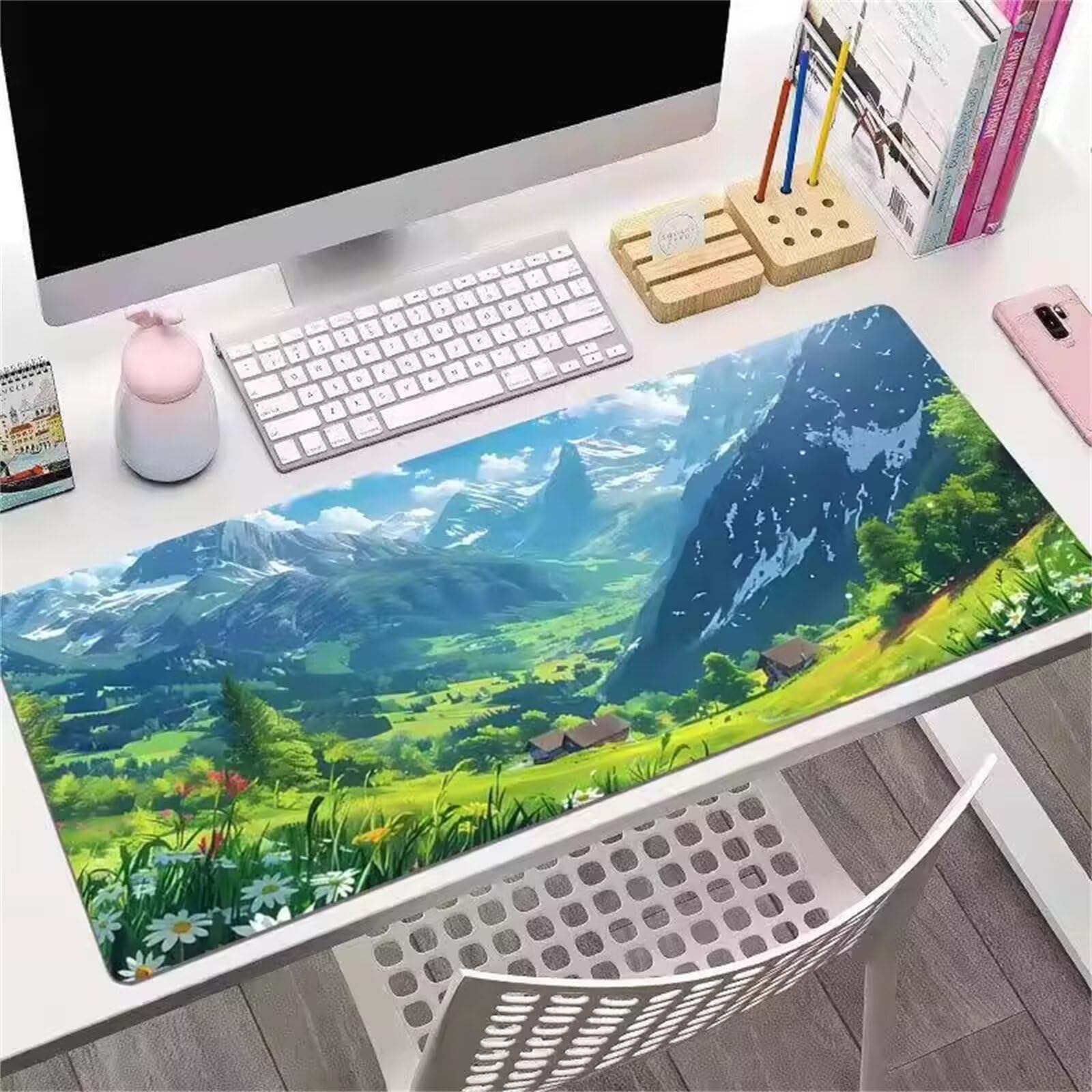 Grand Tapis de Souris XXL Nature Paysagère 900 x 400 x 3mm, Tapis de Bureau Gamer avec Bords Cousus et Base Antidérapante pour Haute Précision et Vitesse