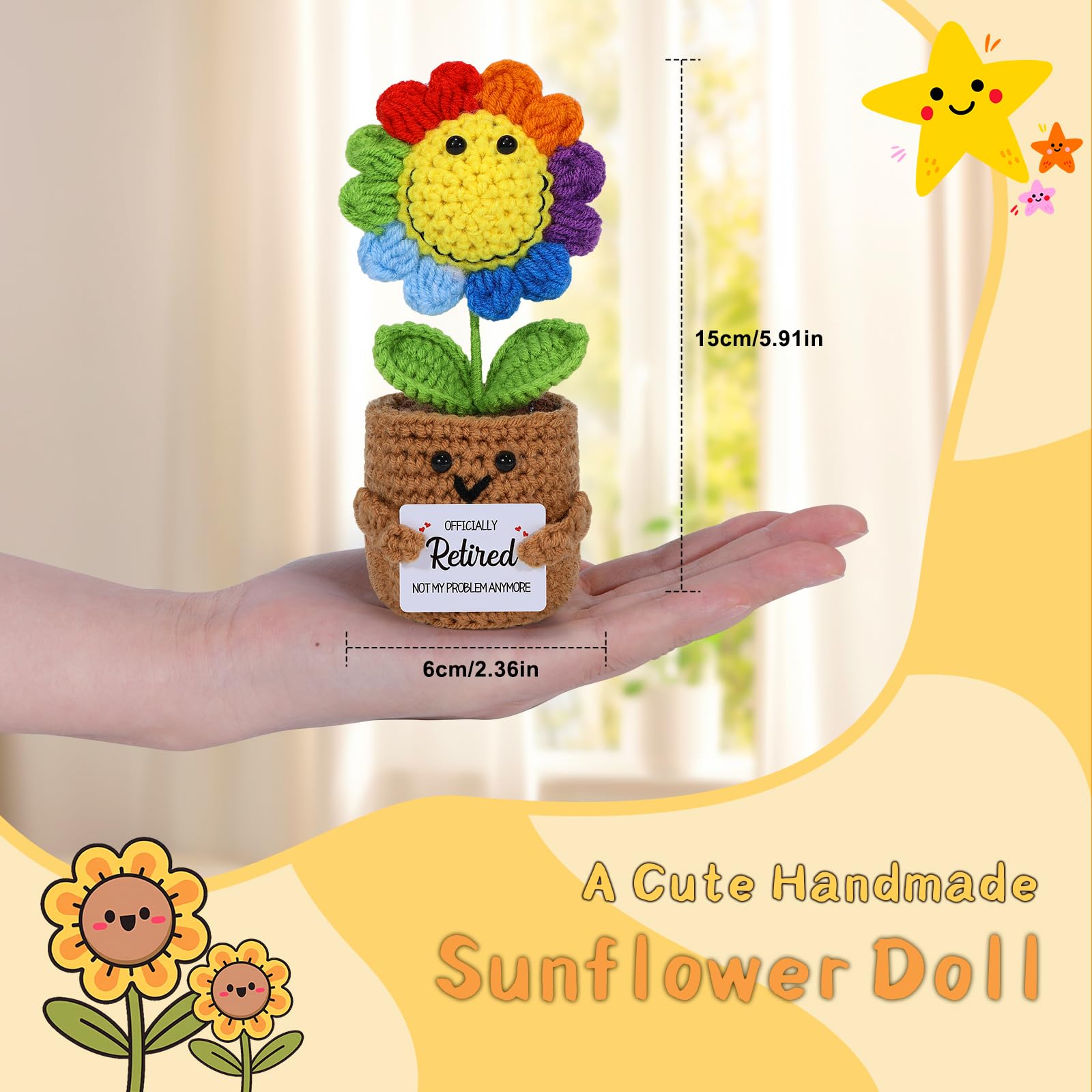 wompolle Mini Retirement Sunflower Crochet with Positive Card Gifts for Women,Retirement Gift for Women Goodbye Gifts for Coworkers Friend - Image 2