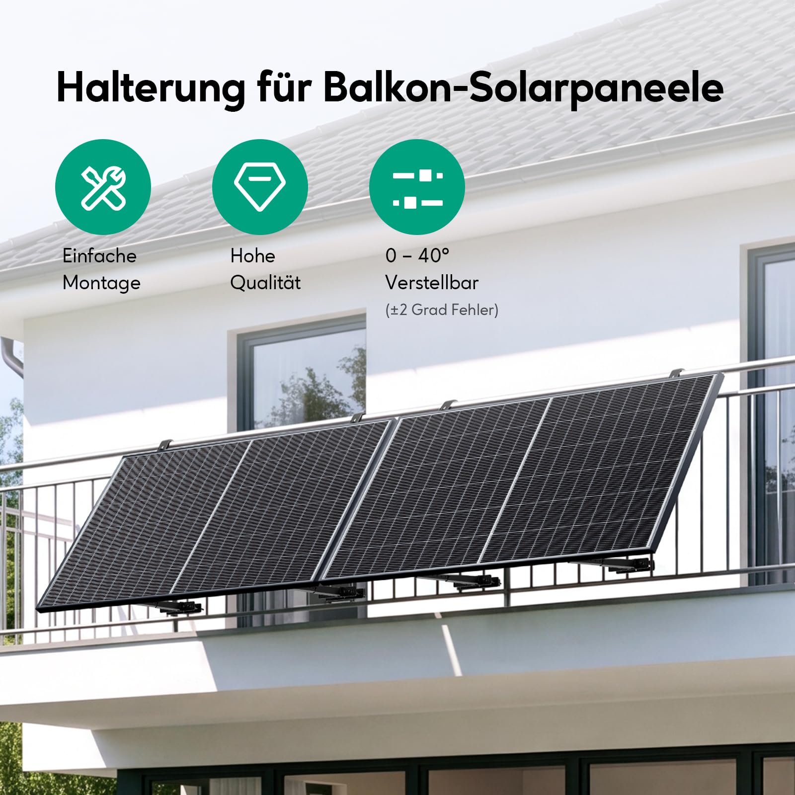 Zendure Solarmodul-Balkonhalterung, Verstellbarer Winkel (0-40°), Auszugslänge 41-65 cm, Einfache Montage, Geeignet für 2 Photovoltaikmodule