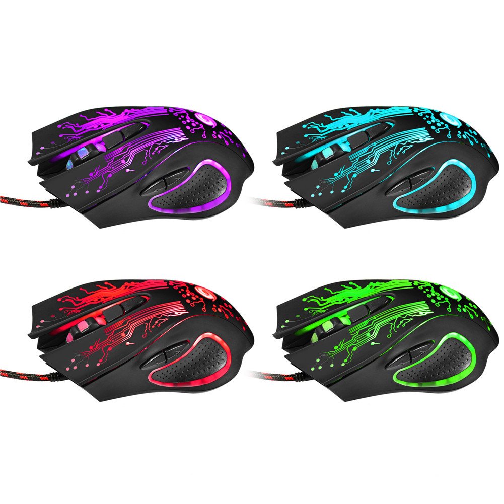 Lightning - 6D / 2400 dpi Led Gaming Mouse with USB Cable, Black / Purple