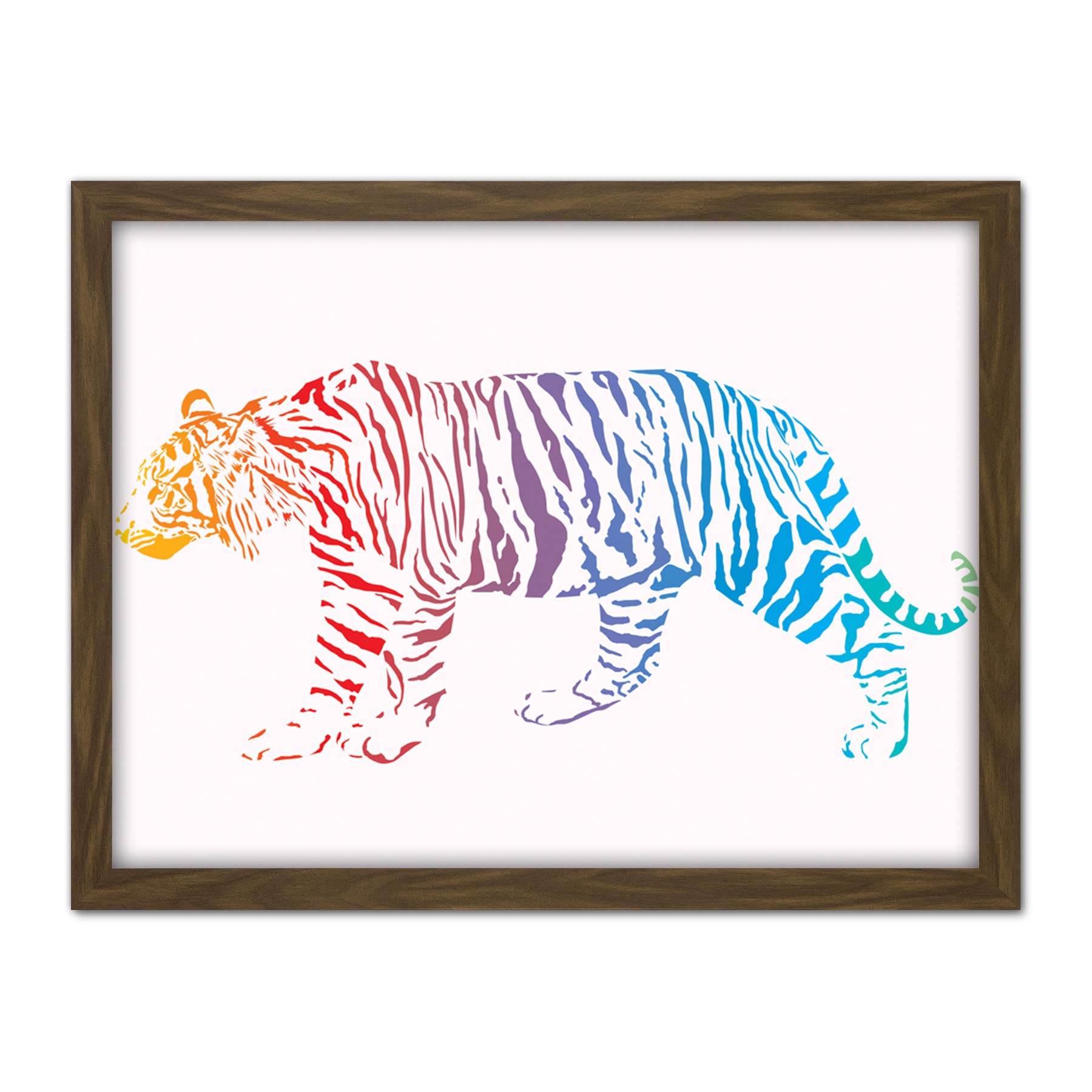Wee Blue Coo Rainbow Tiger Illustration Artwork Framed Wall Art Print 18X24 Inch