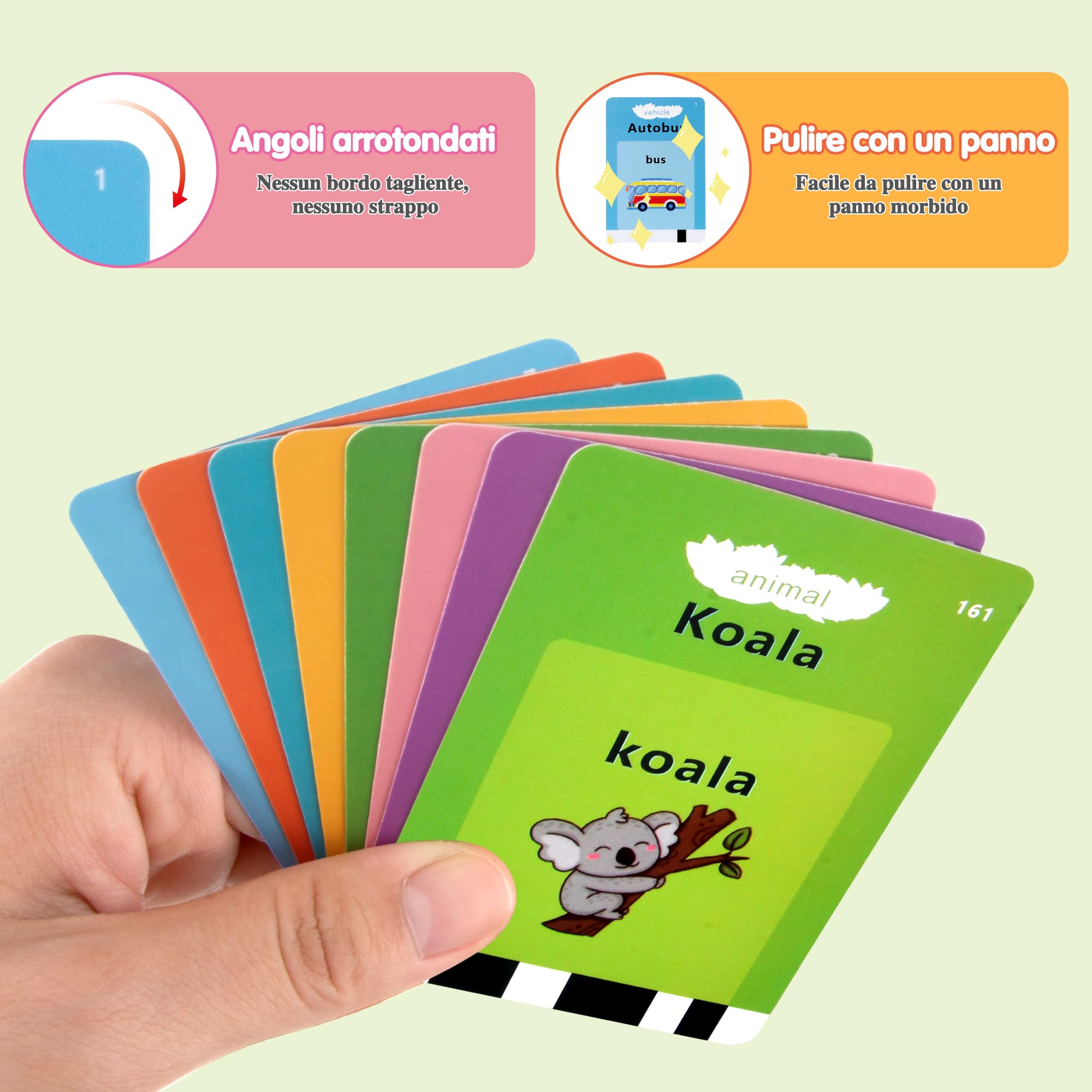 510 Parole flashcards bambini italiano e inglese, amico vocabolo gioco italiano,giochi montessori 2 anni, educativi prescolari Lingua Imparare a parlare Colori Numero Animali Blu