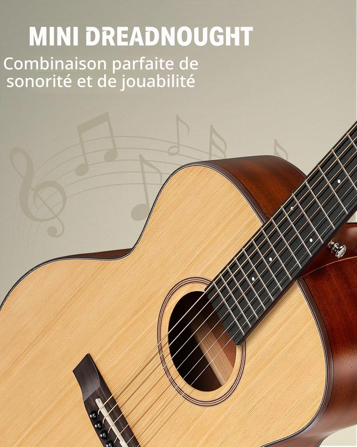 Donner 3/4 Guitare Acoustique Adulte Debutant Guitare Folk 36 Pouces Guitare Kit de Voyage avec Sac Capo Tuner(Naturel)