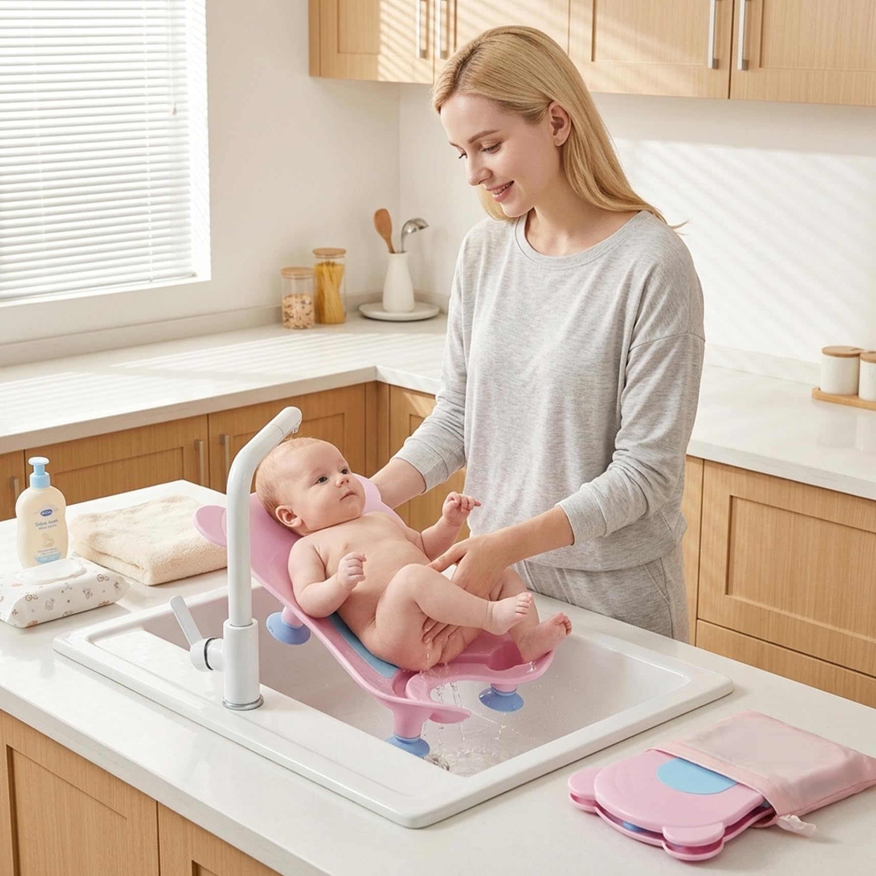 Supporto per il bagno del lavandino del bambino Supporto portatile per il bagno del neonato per risciacquo a mani libere, bidet per bambini per un facile cambio del pannolino, lavatrice