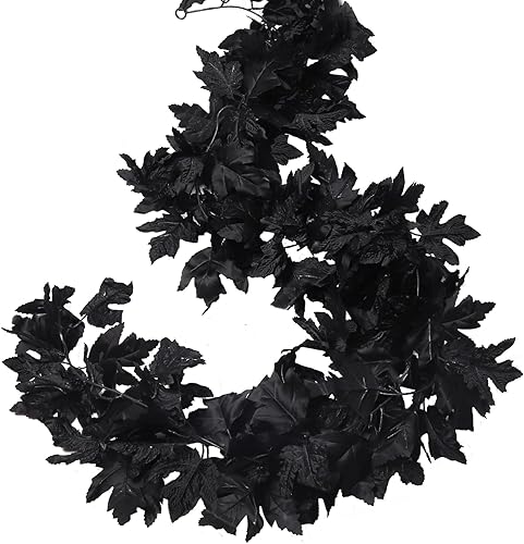 Miniatura 8 de RECUTMS 2 plantas colgantes artificiales de hoja de arce negra, hojas de otoño sintéticas, guirnalda de Halloween, plantas falsas para colgar en la