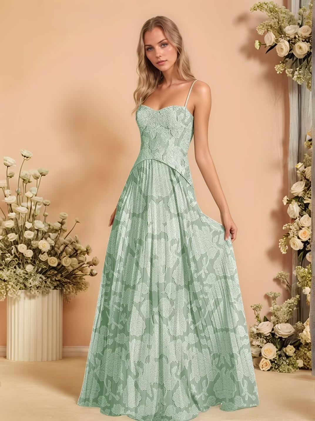 Lace Chiffon Bridesmaid Dresses for Women Sweetheart Evening Gown Long Floral Wedding Guest Dress