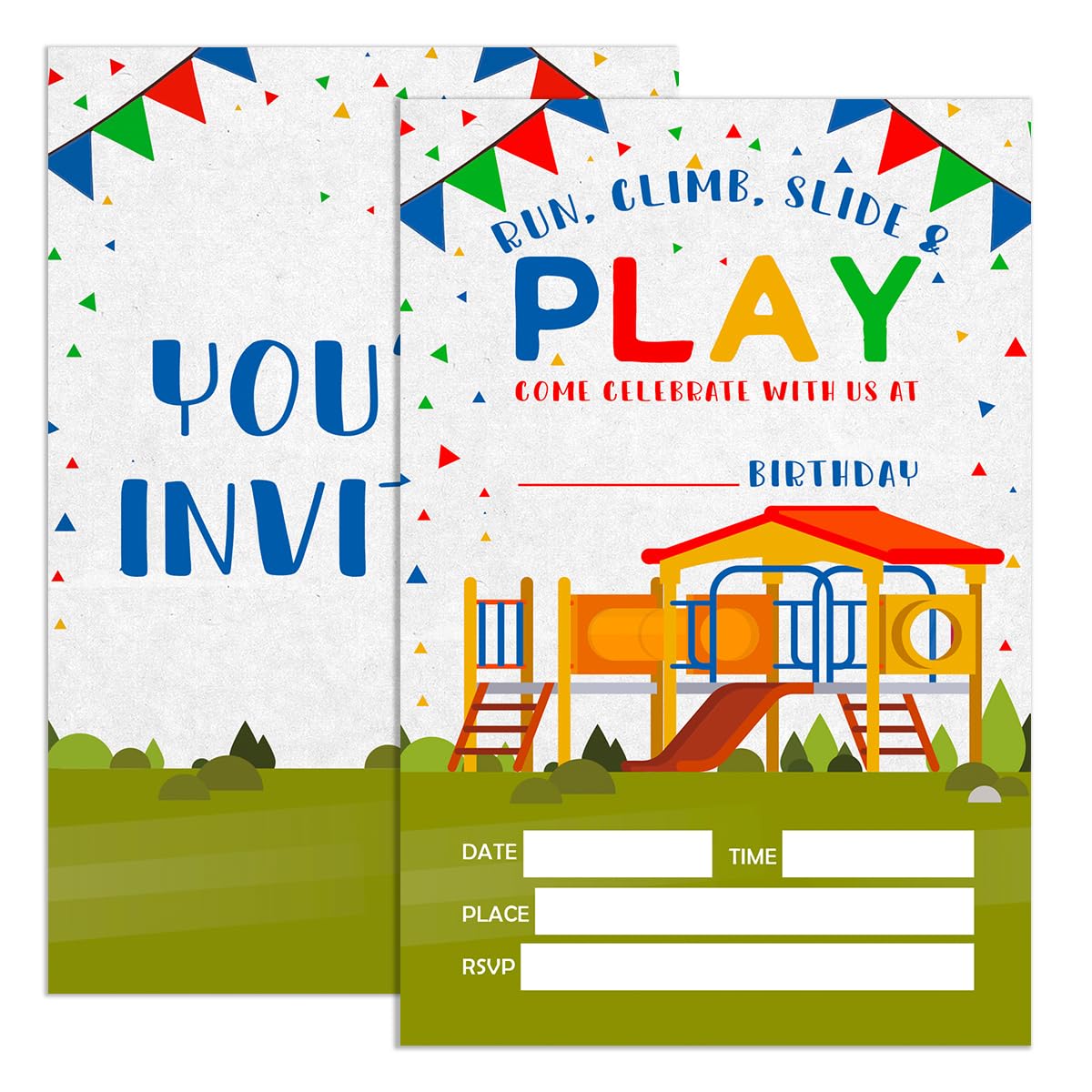 UDNADKEX Birthday Invitations for Boy Kids Park with Envelopes, Invites for Birthday Party Playground, Outdoor Birthday Party Invite Cards, Run Climb