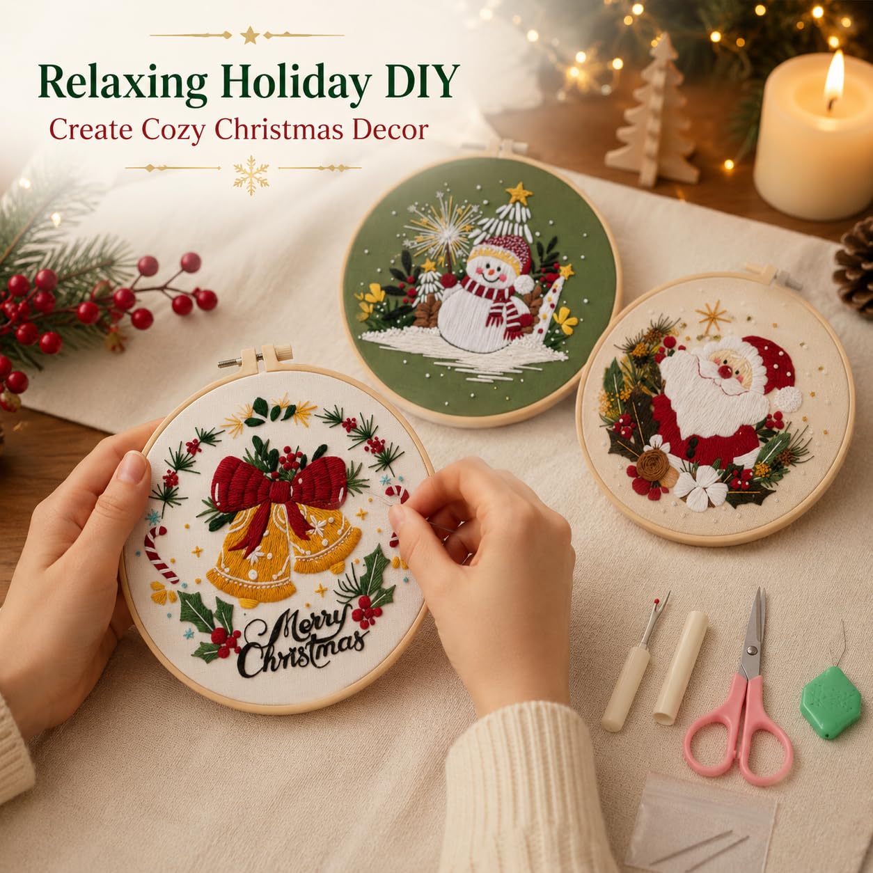 Christmas Embroidery Kits - 3 Festive Designs -2
