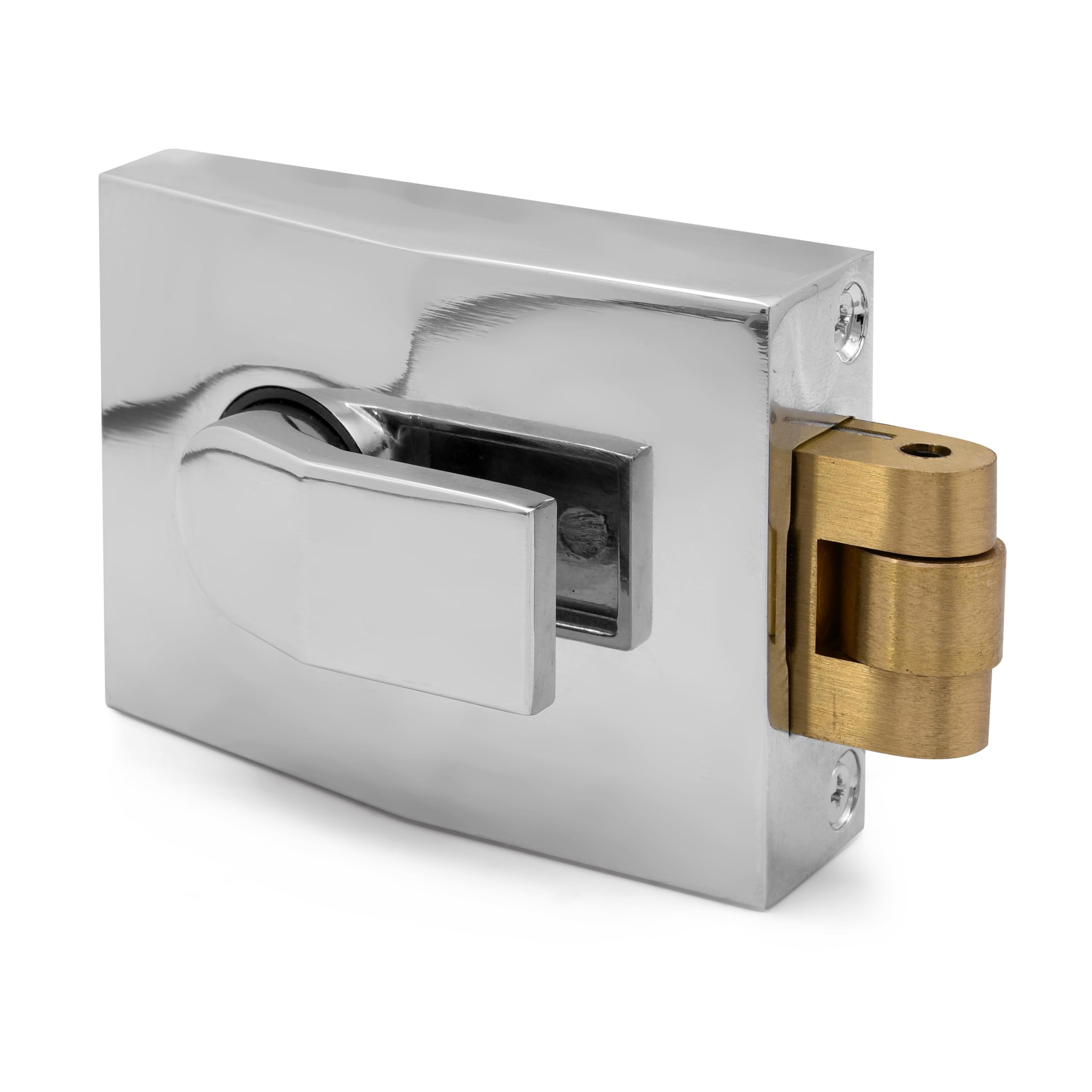 TSS Modern Style Rollerbolt Nightlatch, 60mm Backset, Push Pull Action Rollerbolt (Polished Chrome Lock/Silver Cylinder)