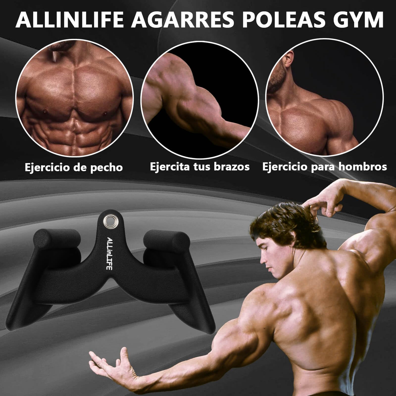 ALLINLIFE Agarres Poleas Gym Multifunción,Poleas Gimnasio Juego De Cinco Piezas,Accesorios para Máquina de Cable Entrenar Bíceps Tríceps Hombros Espalda