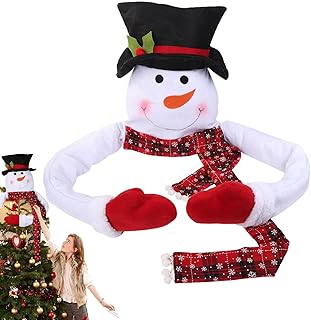 Snowman Tree Topper - Unique Plush Cute Top Hat and Scarf | Christmas Holidays Winter Wonderland Party Decoration Ornament with Lights Thanksgiving Perfe