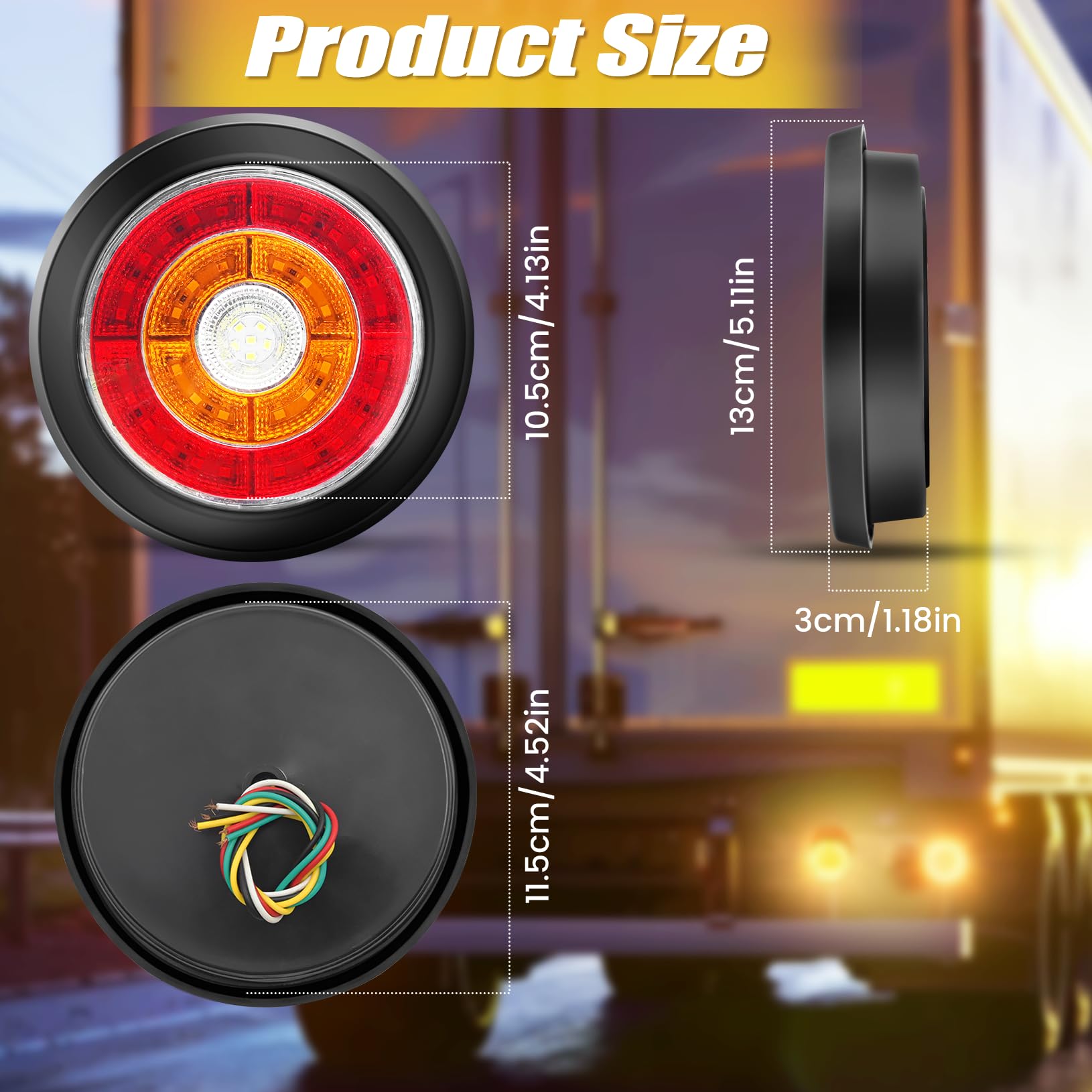 [4 IN 1 Feux de Remorque LED 12V,4 Inch Feux Arrière Rond pour Remorque Clignotant de Position/Feu de recul/Feux de Freinage pour Camion Van Remorque RV
