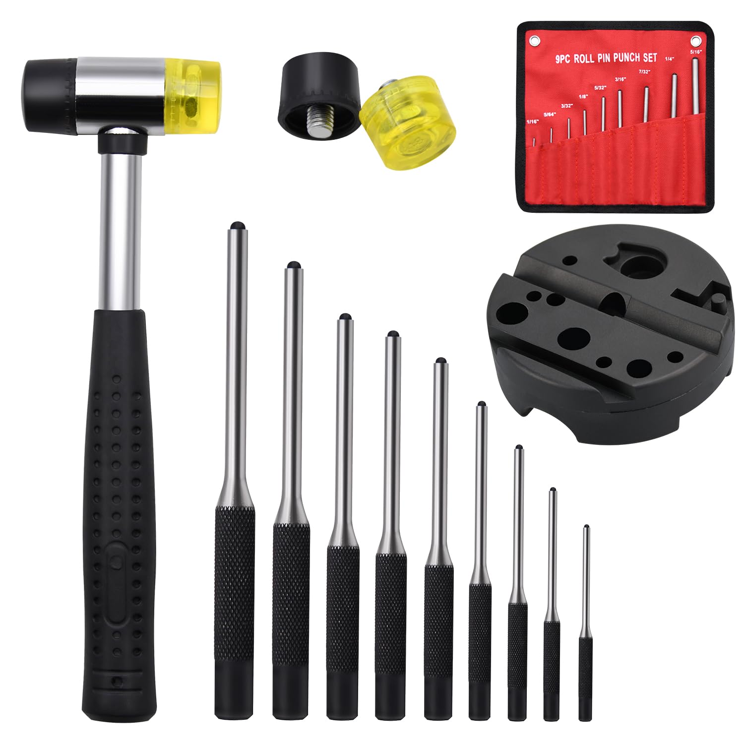 Juego de punzones de pin, 14 herramientas de reparación de extracción, incluyendo bloque universal, punzones de pin y martillo (perforadores de pin y bloque)