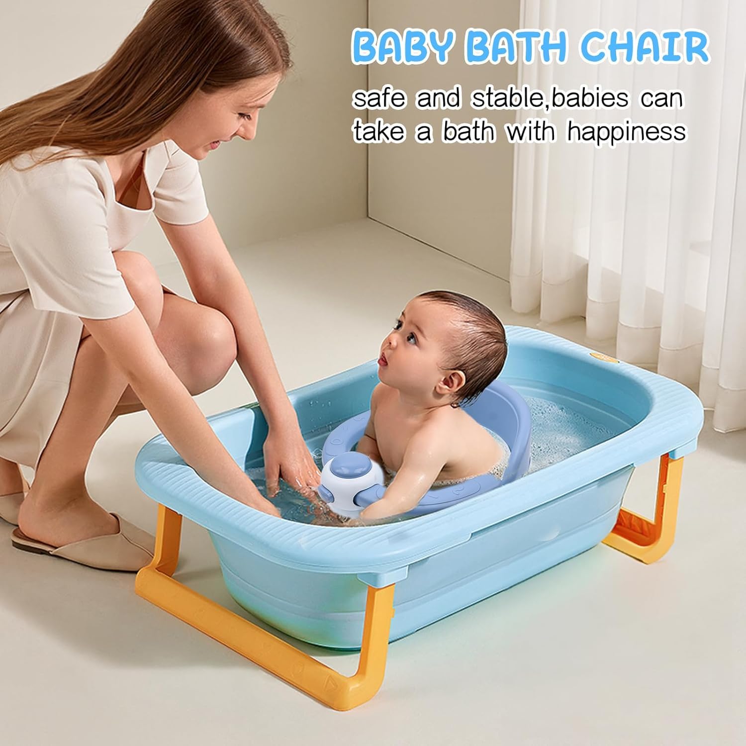 Siège de Bain pour Bébé 6-36 Mois avec Coussin Antidérapant et 4 Ventouses (Bleu)