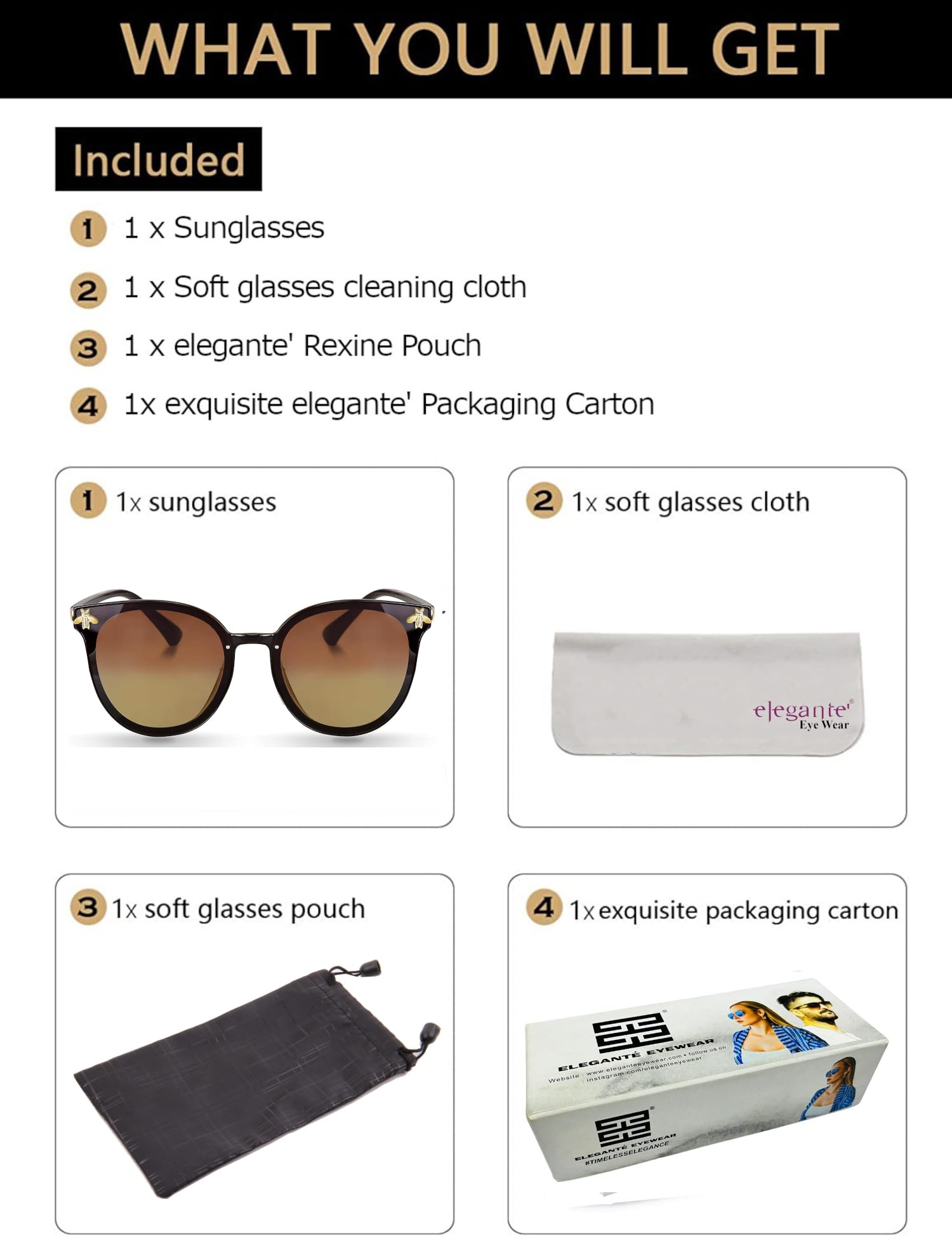 ELEGANTE Honey Bee Oval Sunglasses For Women (Brown)-Pack Of 1 - Uv Protected 3