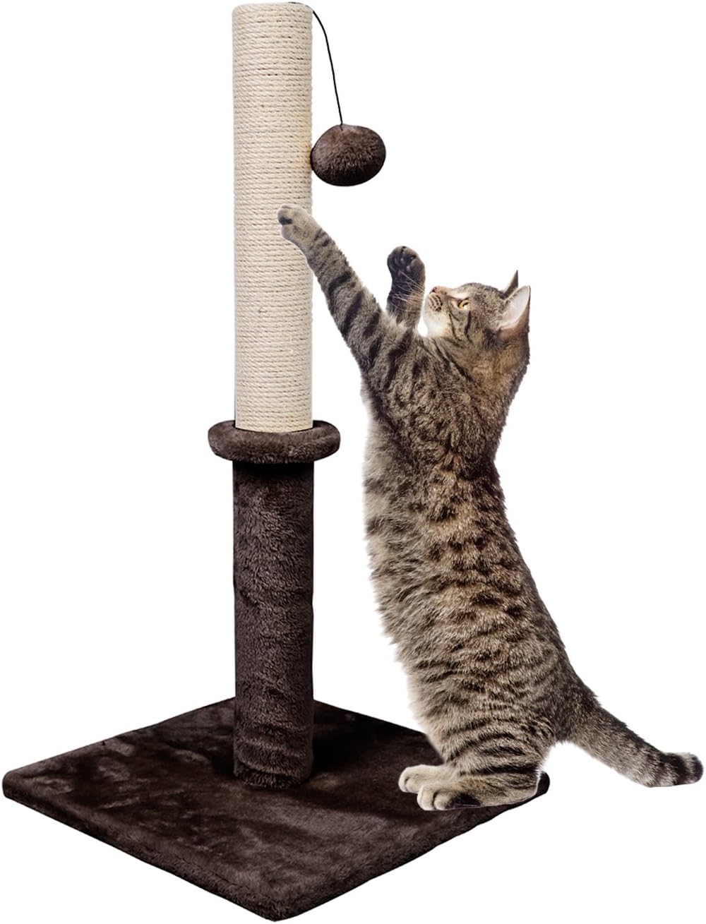 Dimaka 29" Tall Cat Scratching Post, Sisal Rope Scratcher Tree with Covered with Soft Smooth Plush, Vertical Scratch, Modern Design 29 Inches Height (Dark Brown)