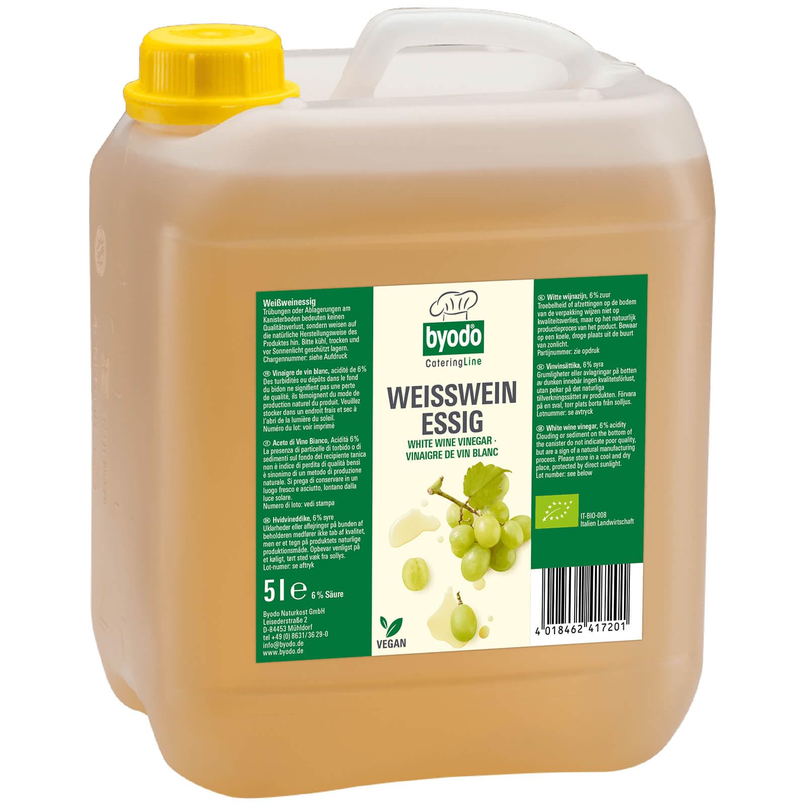 Byodo Vinaigre de vin blanc, 1 paquet (1 x bidon de 5 kg) - Bio