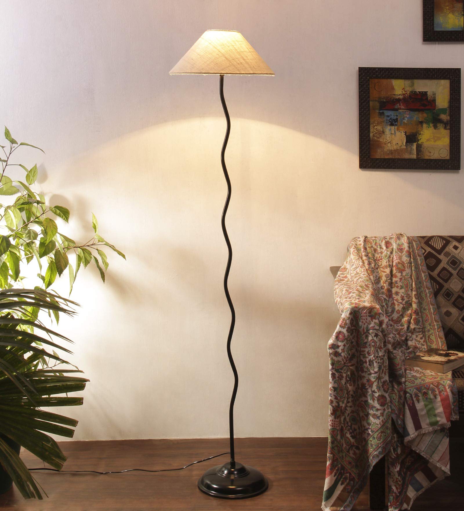 Devansh Off-White Flat Cotton Designer Zig Zag Floor Lamp (Off-White)-image-21
