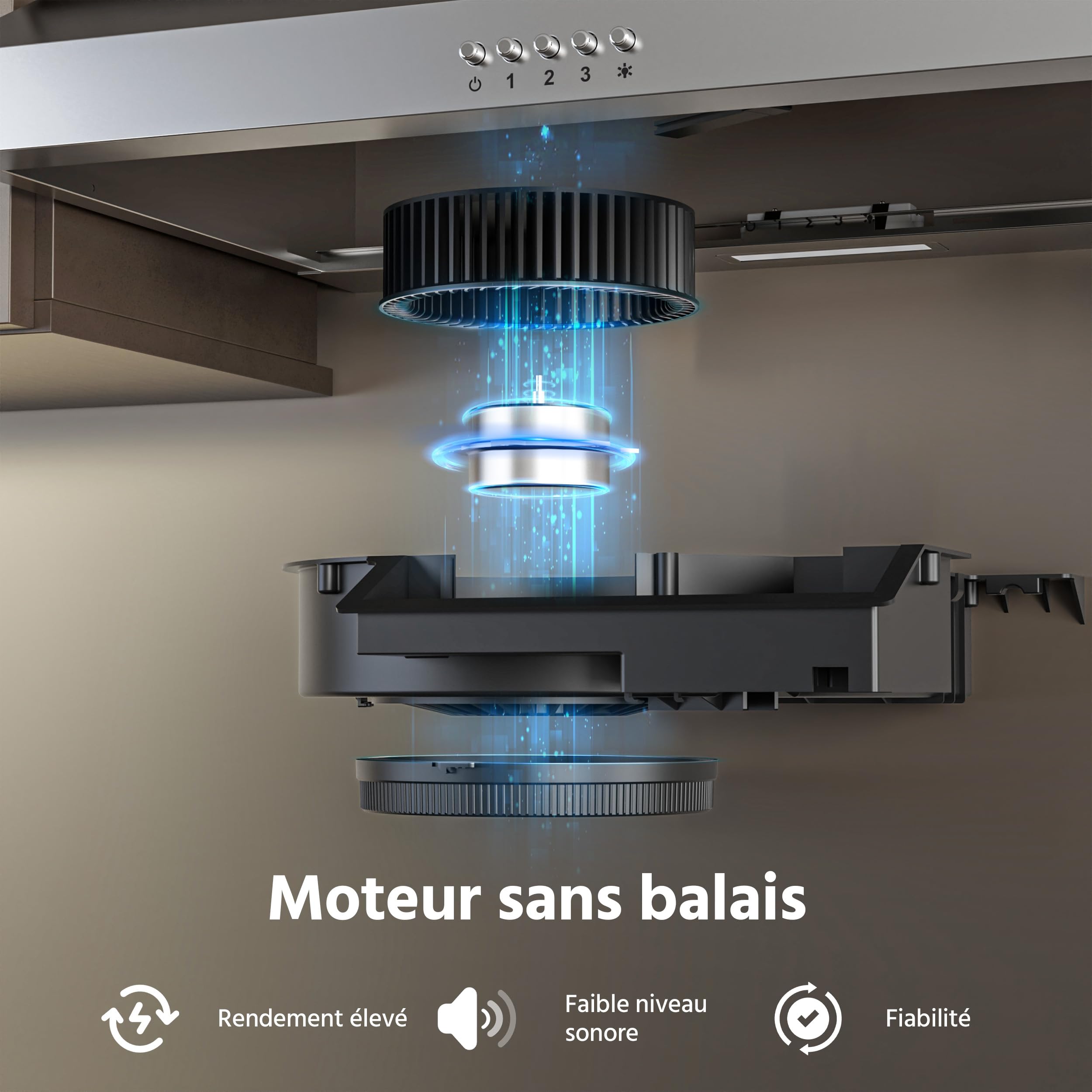 FIREGAS Hotte de Cuisine 60cm A++, Hotte Aspirante Inox Silencieuse avec Moteur sans Balais, 3 Vitesses, Éclairage LED, Mode Recyclage ou Évacuation, Idéal Petites Cuisines