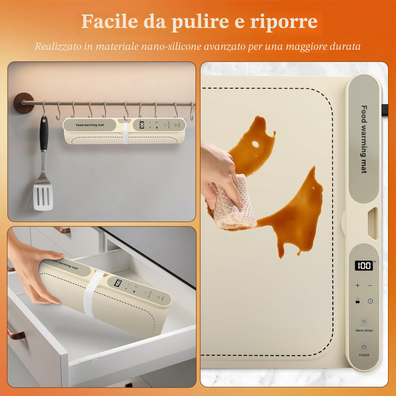 Scaldavivande elettrico - Controllo della temperatura a 9 livelli da 40 a 120 °C - Piastra riscaldante flessibile e pieghevole con timer - Per buffet, grigliate, biberon - Facile da pulire