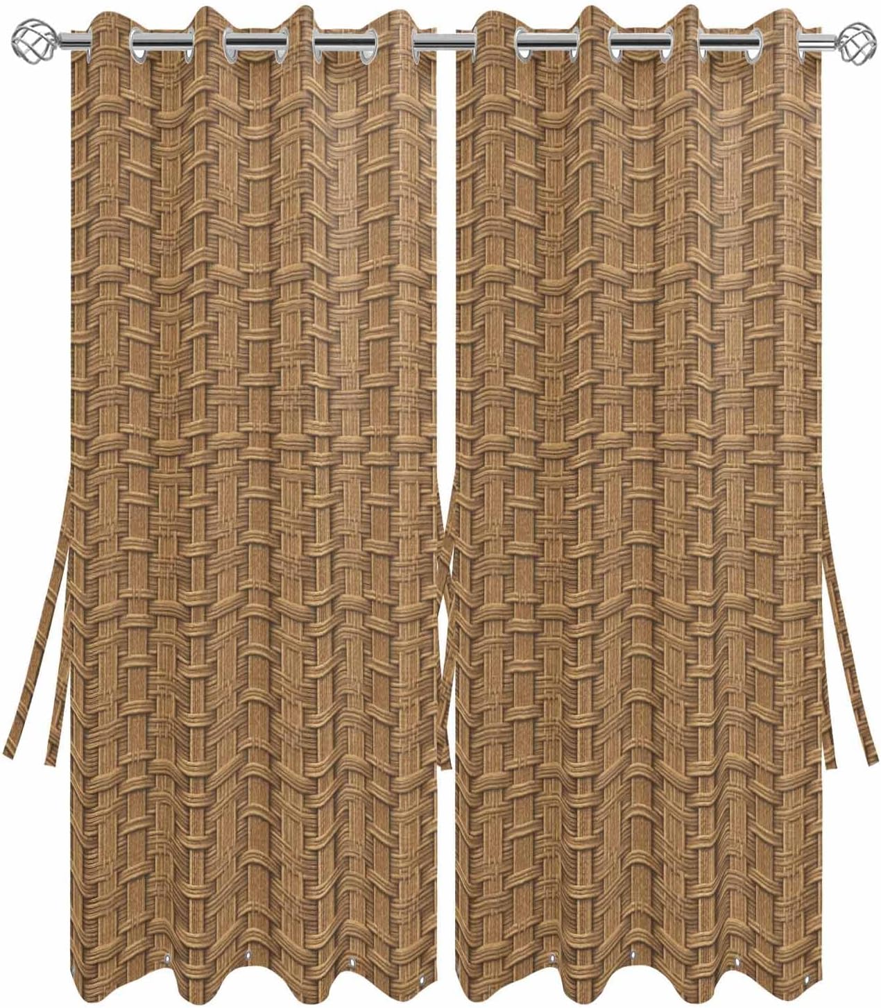 Vintage Rattan Outdoor Curtains for Patio Waterproof, Minimalist Abstract Wicker Texture Brown Outdoor Privacy Panels Grommet Sun Blocking Outside Curtains for Porch, Pool, Balcony, 54W x 95L inch x2