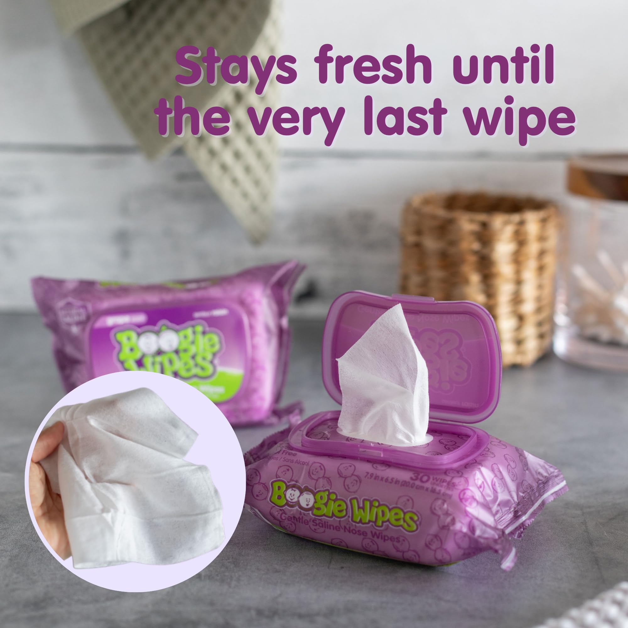 Boogie Wipes Natural Saline Kids and Baby Nose Wipes for Cold and Flu, Grape Scent, 30 Count (Pack of 6)
