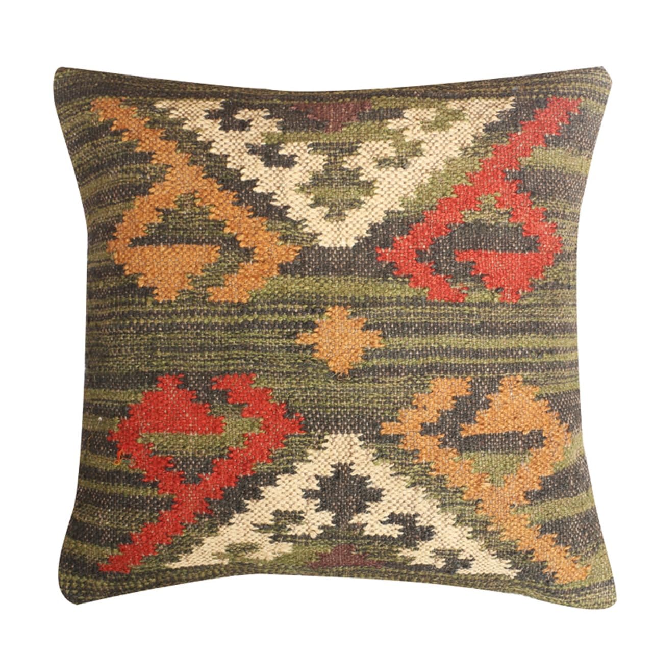 LKGSM RUGS Heavy Handwoven Kilim Pillow Cover 18x18 Square Indian Outdoor Cushions Cover Decorative Throw Pillow Cases (DN 23)