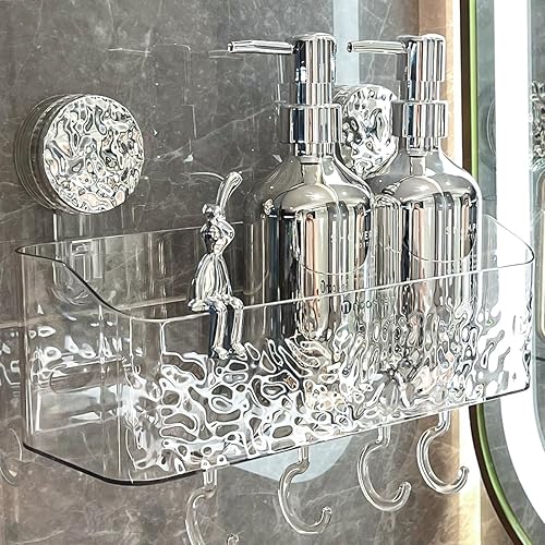 NOMIYAFIS Organizador de ducha transparente con ventosa, organizador de ducha con percha, cesta de ducha extraíble para baño, estante de ducha de