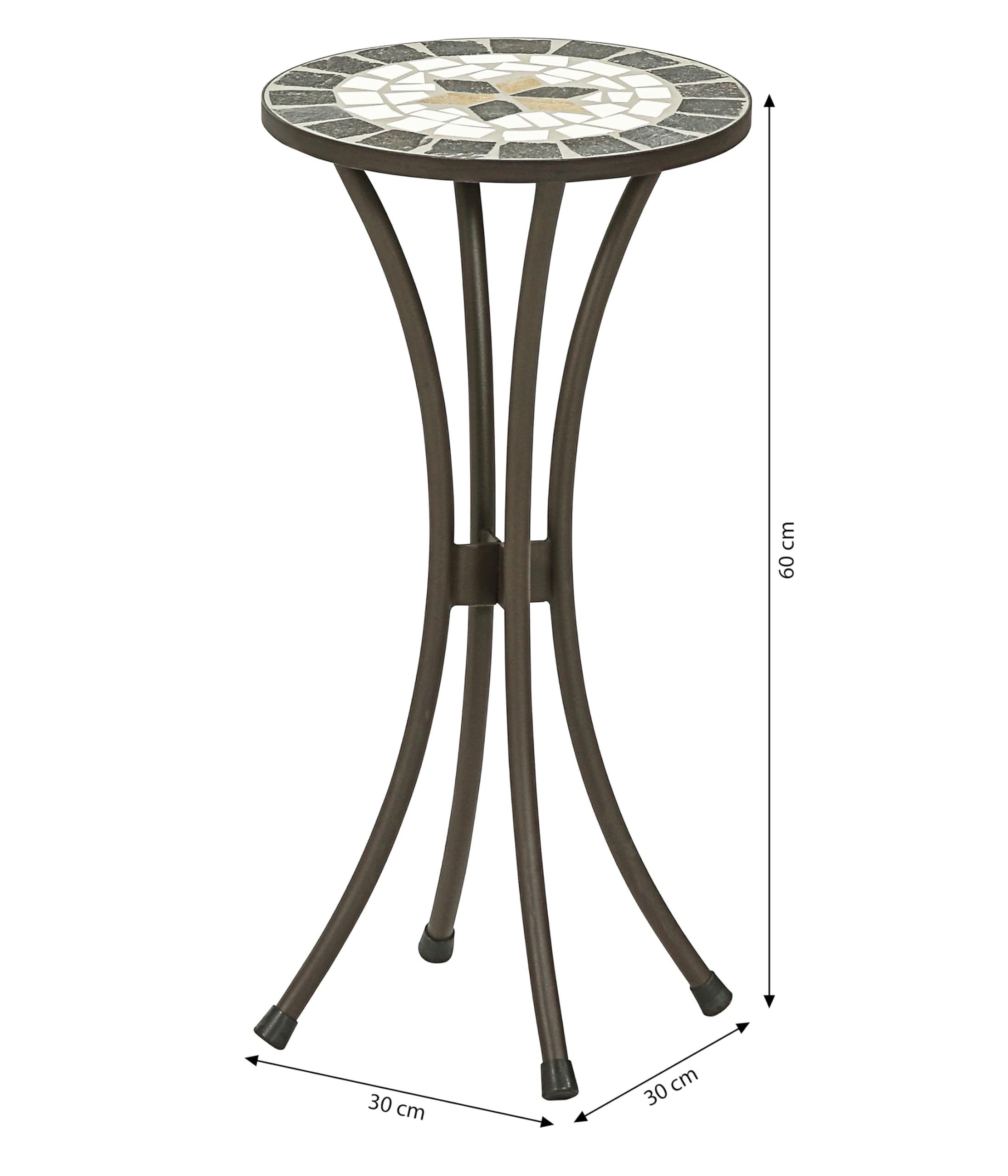 Dehner Stołek na kwiaty Diana, Ø 30 cm, wysokość 60 cm, metal, wygląd mozaiki, brązowy/szary/biały