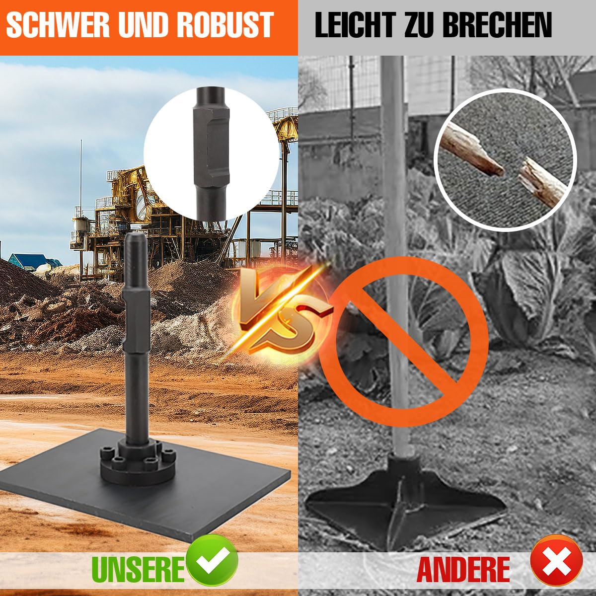 Jack Hammer Stampfer Verdichter, Anti Schock Stampferplatte Tampingwelle, Landschaftsbauer Werkzeug zum Verdichten von Beton, Shaft Platte Tamper Packer Beton, für Demolition Hammer Breaker