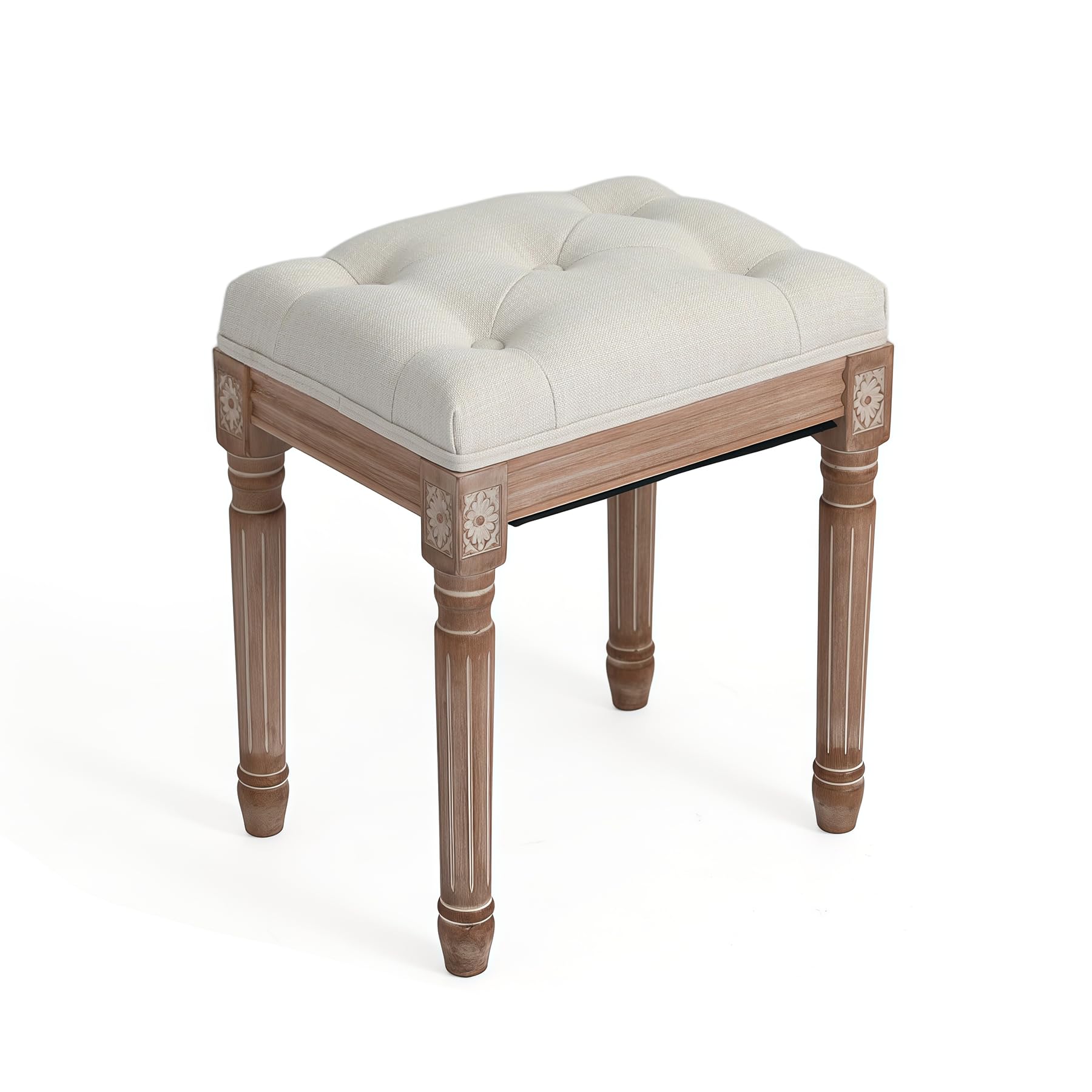Schminkhocker Landhaus, Hocker für Schminktisch, Sitzhocker Samt, Klavierhocker Kosmetikhocker, Polsterhocker für Schlafzimmer, 40 * 30 * 46cm, Massivholzbeine, Beige