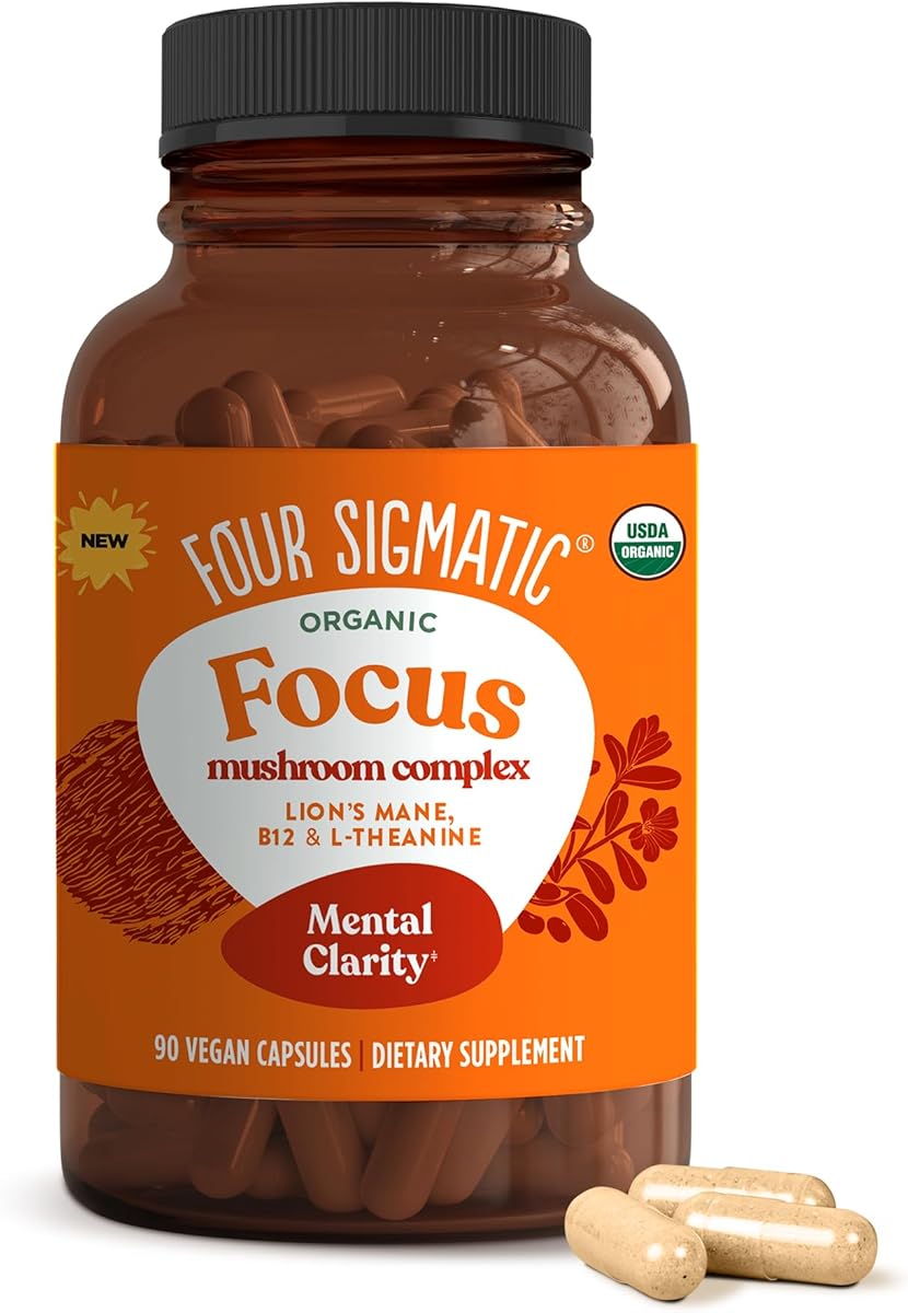 Four Sigmatic Four Sigmatic Focus Capsules | Lion's Mane Supplement Capsules | Brain Boosting Complex with Ashwagandha, Bacopa Monnieri & Rhodiola | Vegan Nootropic Adaptogen & Mushroom Supplement | 30 Servings