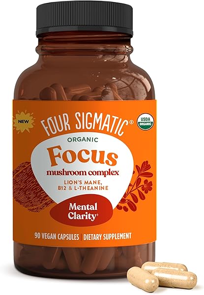 Four Sigmatic Focus Capsules | Lion's Mane Supplement Capsules | Brain Boosting Complex with Ashwagandha, Bacopa Monnieri & Rhodiola | Vegan Nootropic Adaptogen & Mushroom Supplement | 30 Servings