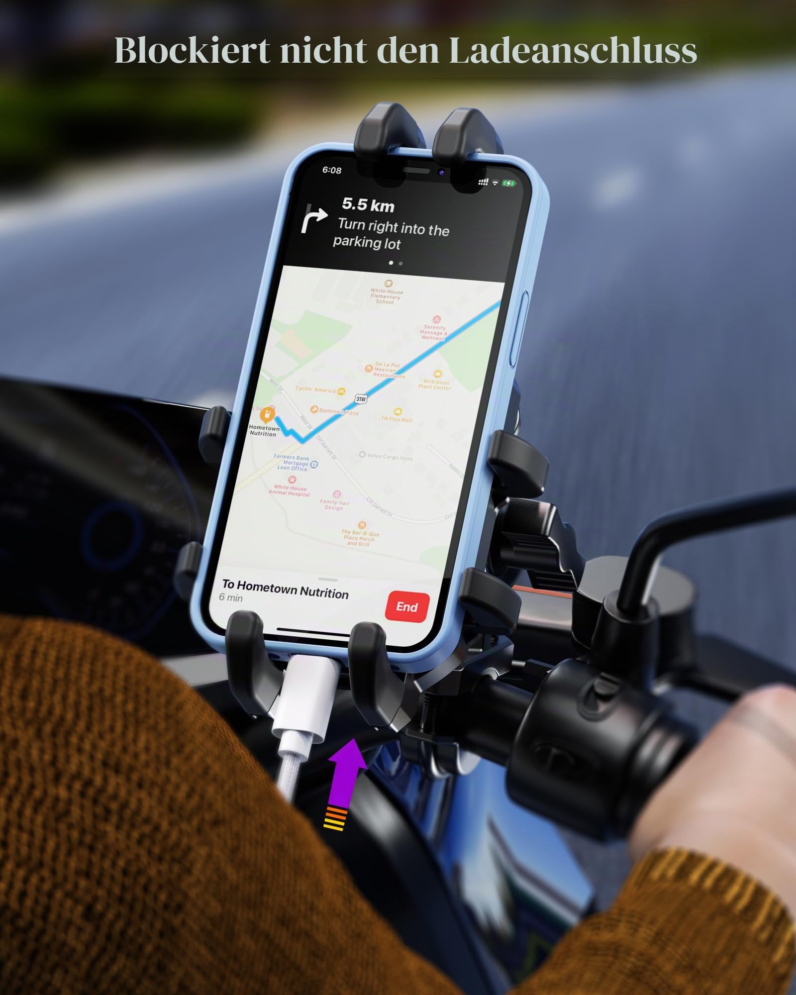 BRCOVAN 1'' Kugel-Motorrad-Handyhalterung mit Vibrationsdämpfer, verstellbare Handyhalterung für ATV UTV Bike Scooter, kompatibel mit RAM Mounts B-Größe Doppelsockelarm, für 5,4''-7,2'' Smartphones