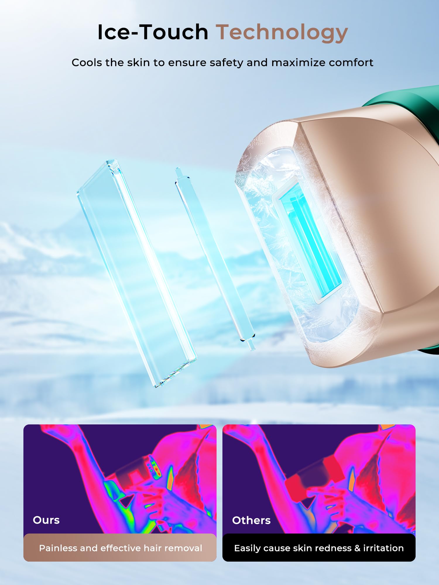 Depiladora Luz Pulsada de 8°C con Función de Enfriamiento por Hielo, Depilación 21J de 9 niveles, Luz roja de 600 nm en Casa para Mujeres y Hombres, Rostro Línea del Bikini Cuerpo, Verde