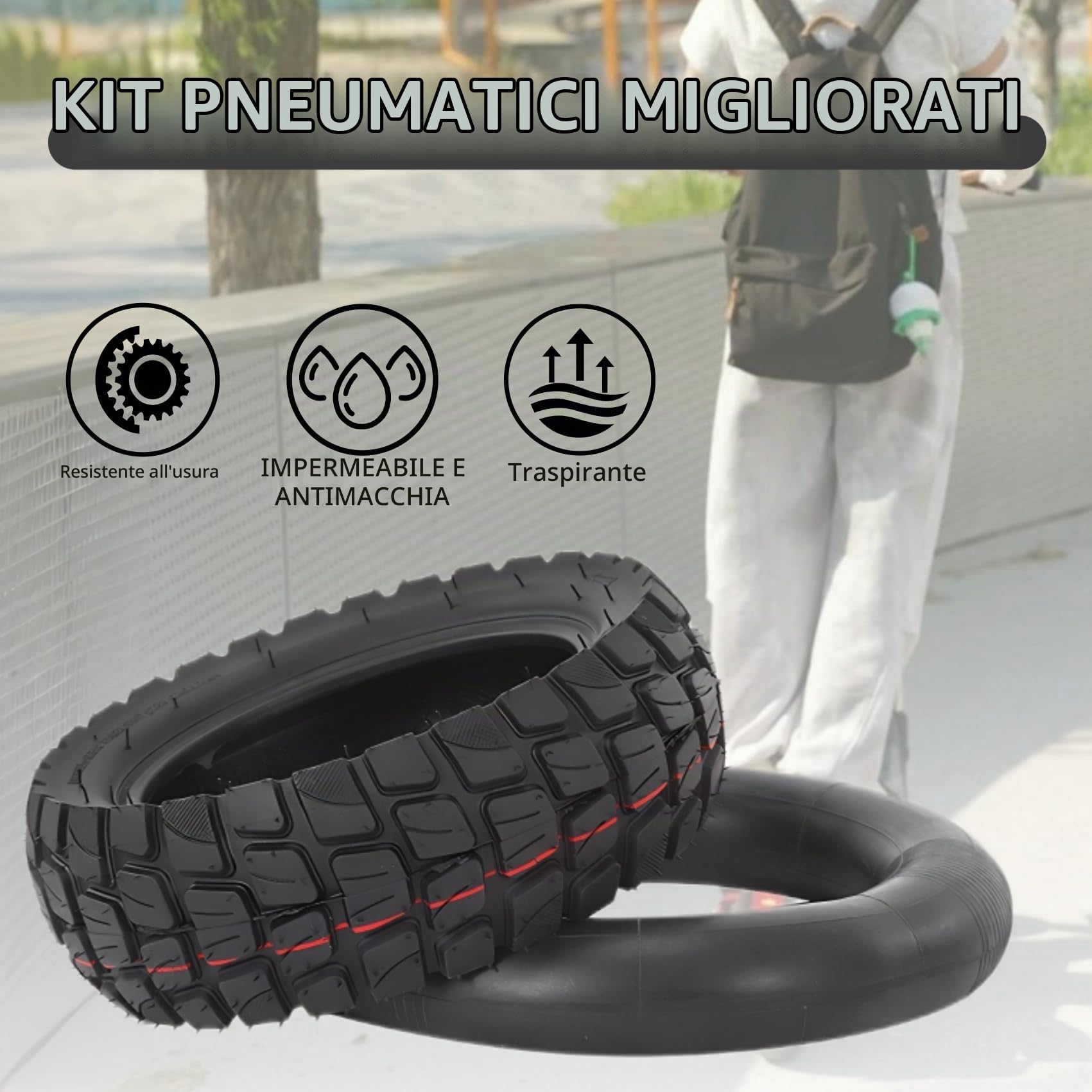Pneumatico 80/65-6 con Camera d'Aria 10x3.0, Gomma Fuoristrada Ricambio 10 Pollici per Monopattino Elettrico, Copertone Spesso & Camera d'Aria con Valvola Angolata, Compatibile con Kugoo M4