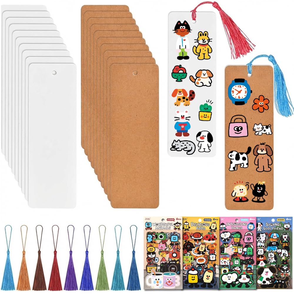 BetterJonny 40 pcs Make Your Own Bookmark, Book Mark Making, Blank Paper Bookmarks with 3 Pack of Stickers and 40 Tassels, DIY Bookmarks So Simple Makes it Easier to Start(Marvellous Doodles) โ image 1