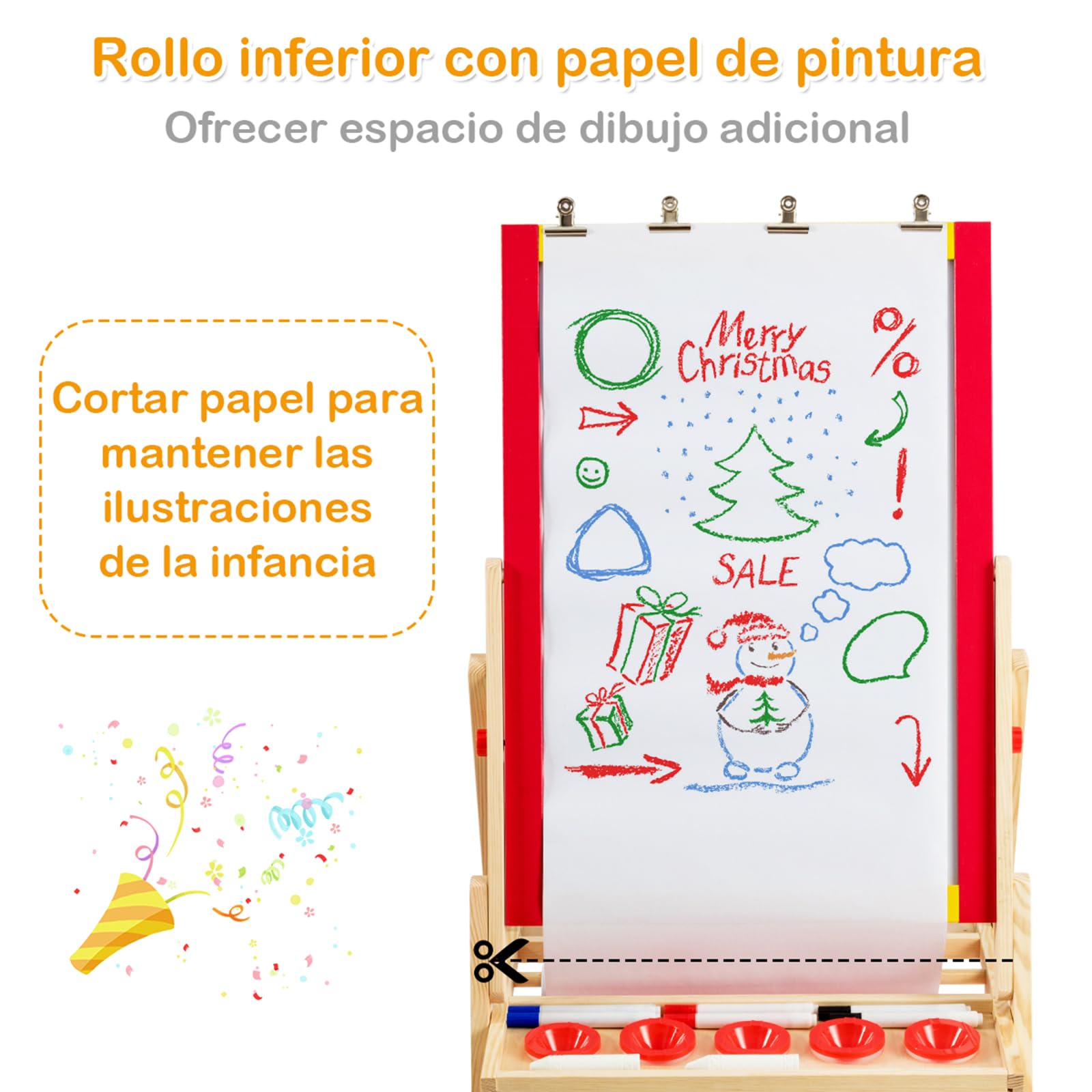 COSTWAY Caballete para Niños 3 en 1 Tablero de Doble Cara Pizarra de Pie de Madera con Accesorios para Juego Dibujo Infantil (Modelo 2)