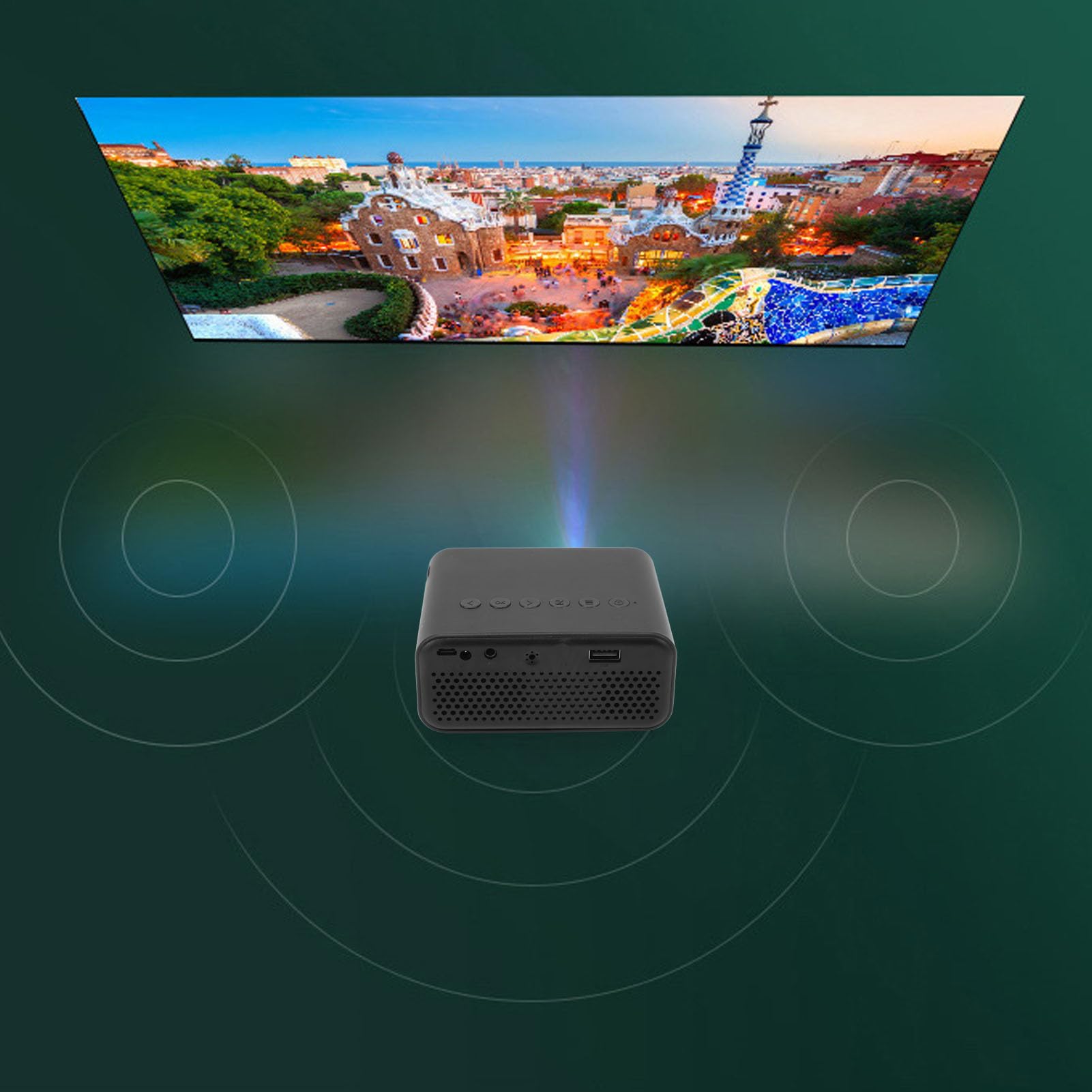 Mini-Projektor, Integrierter Lautsprecher, USB-betriebener LED-Videoprojektor mit Fernbedienung für Spiele (EU-Stecker)