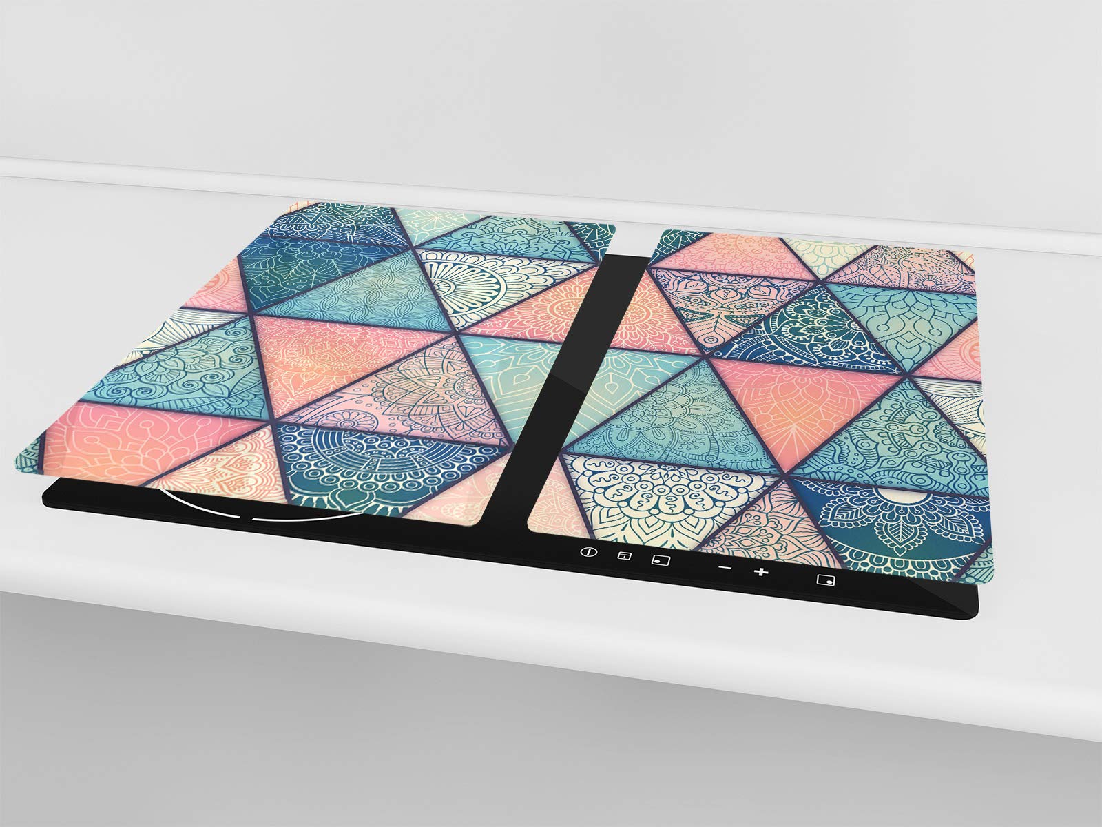 Küchenbrett aus Hartglas und Kochplattenabdeckung SINGLE mit 60 x 52 cm und DOUBLE - zwei Bretter mit 30 x 52 cm D14 Patterns and Mandalas Series: Moroccan 2