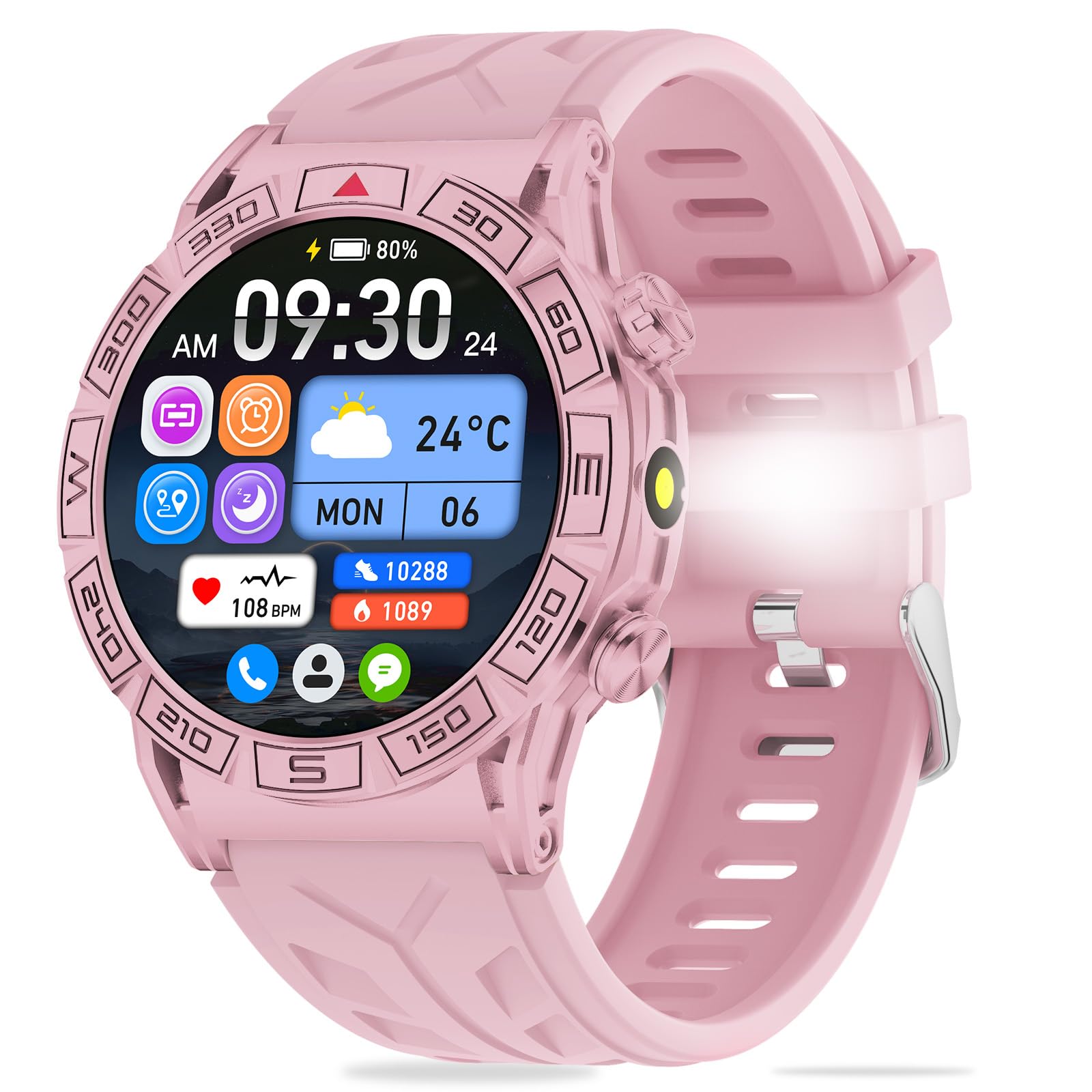 Smartwatch Hombre Mujer 1.43" HD Smartwatch con Llamadas Whatsapp, 1ATM Impermeable, 107+ Modos Deportivos, Seguimiento del sueño, cardíaco para Android iOS (KC80-Pink)