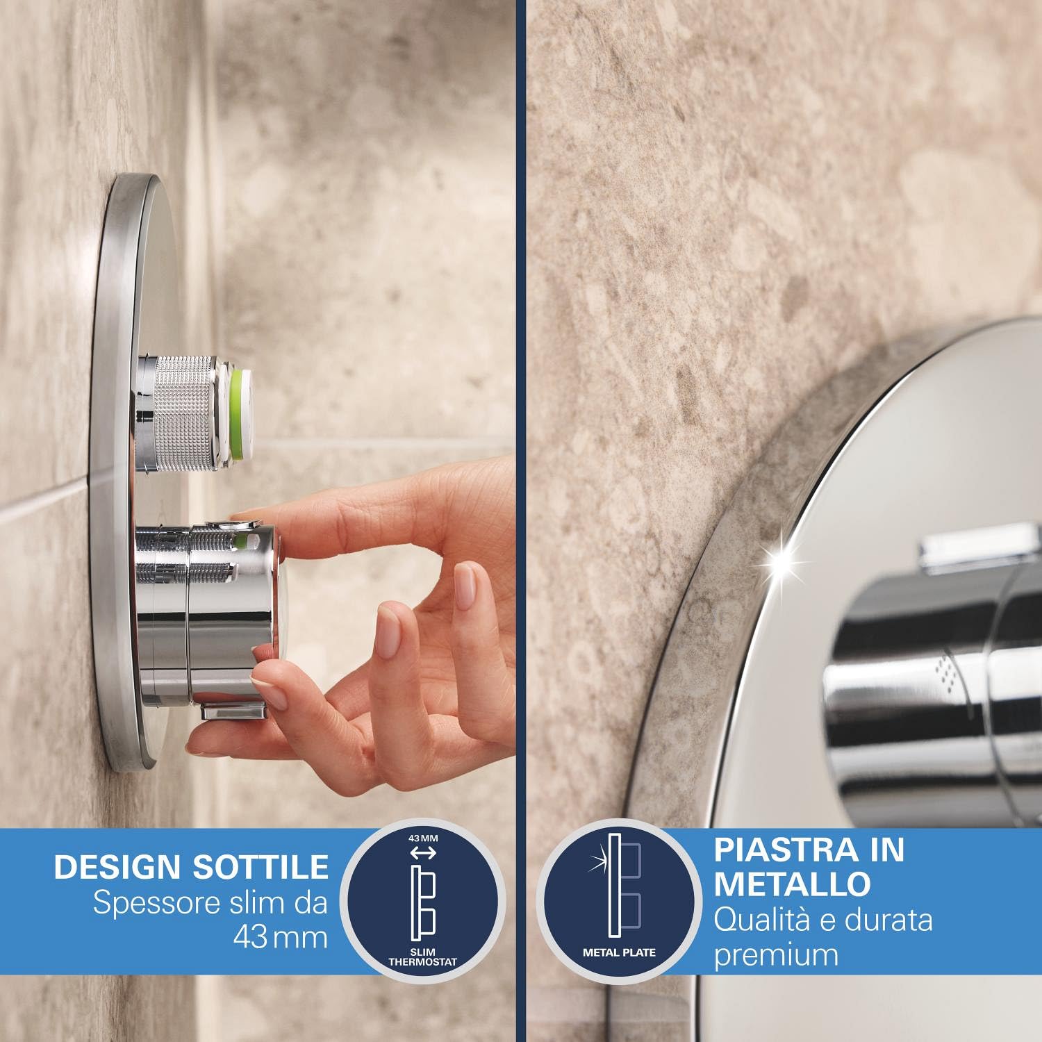 GROHE Precision SmartControl Sistema Doccia da Incasso, Termostato 2 Vie, Soffione Vitalio Joy 260, Manopola Vitalio Get Stick, Finitura Rotonda, Cromo, 34878000