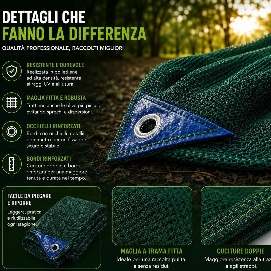 Rete Telo Raccolta Olive PINTO FERRAMENTA Telone Pesante 90 gr/mq con Occhielli e Bordi Rinforzati in Omaggio Occhiali Guanti e Rastrello per Raccolta Noci Mandorle Frutta Secca con apertura (8x8)