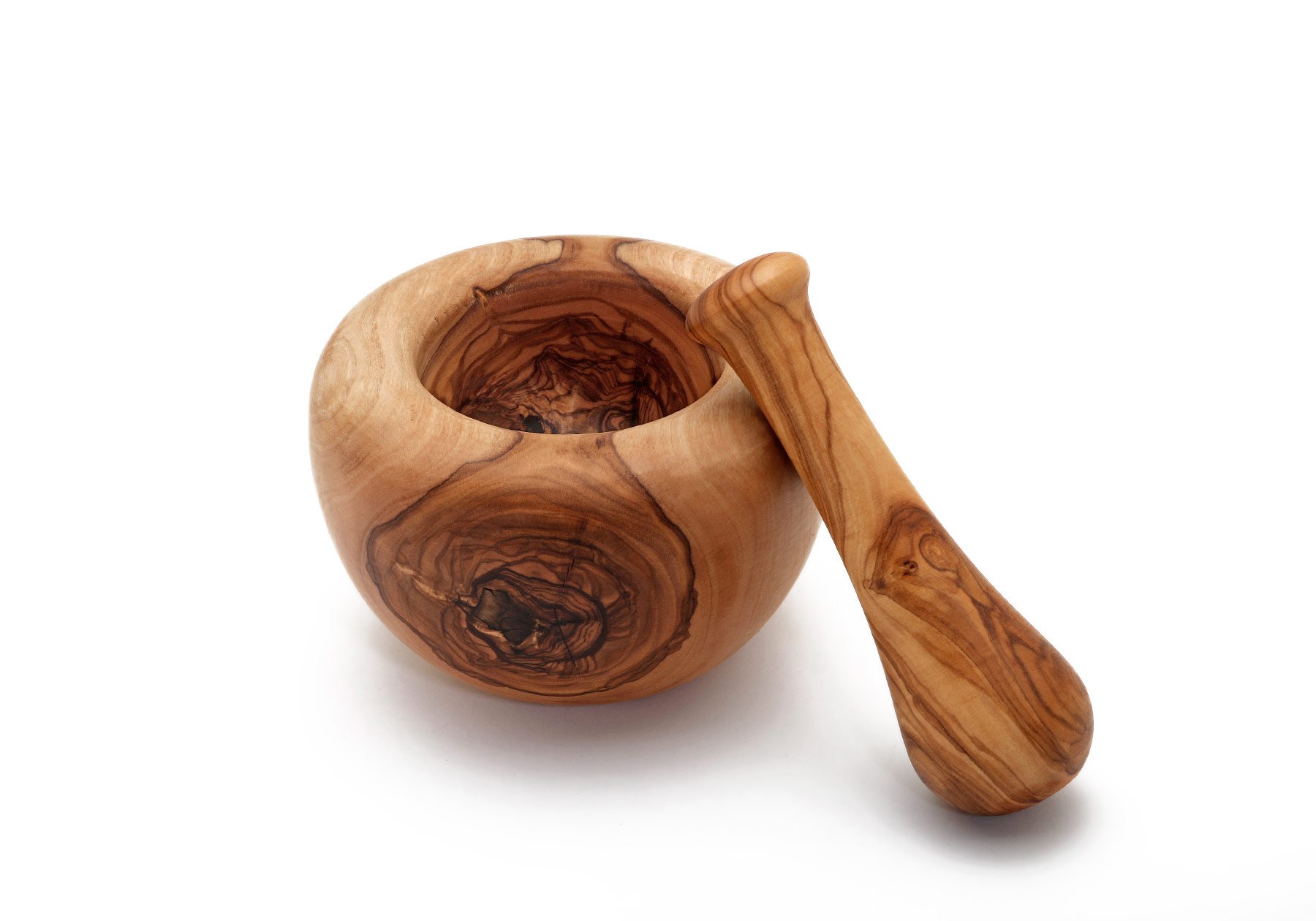 Naturehome Design Mortaio + Pestello Legno D 'ol Ivo Mortaio da Cucina Mortaio-Legno Mediterraneo Mortaio Spezie 14cm